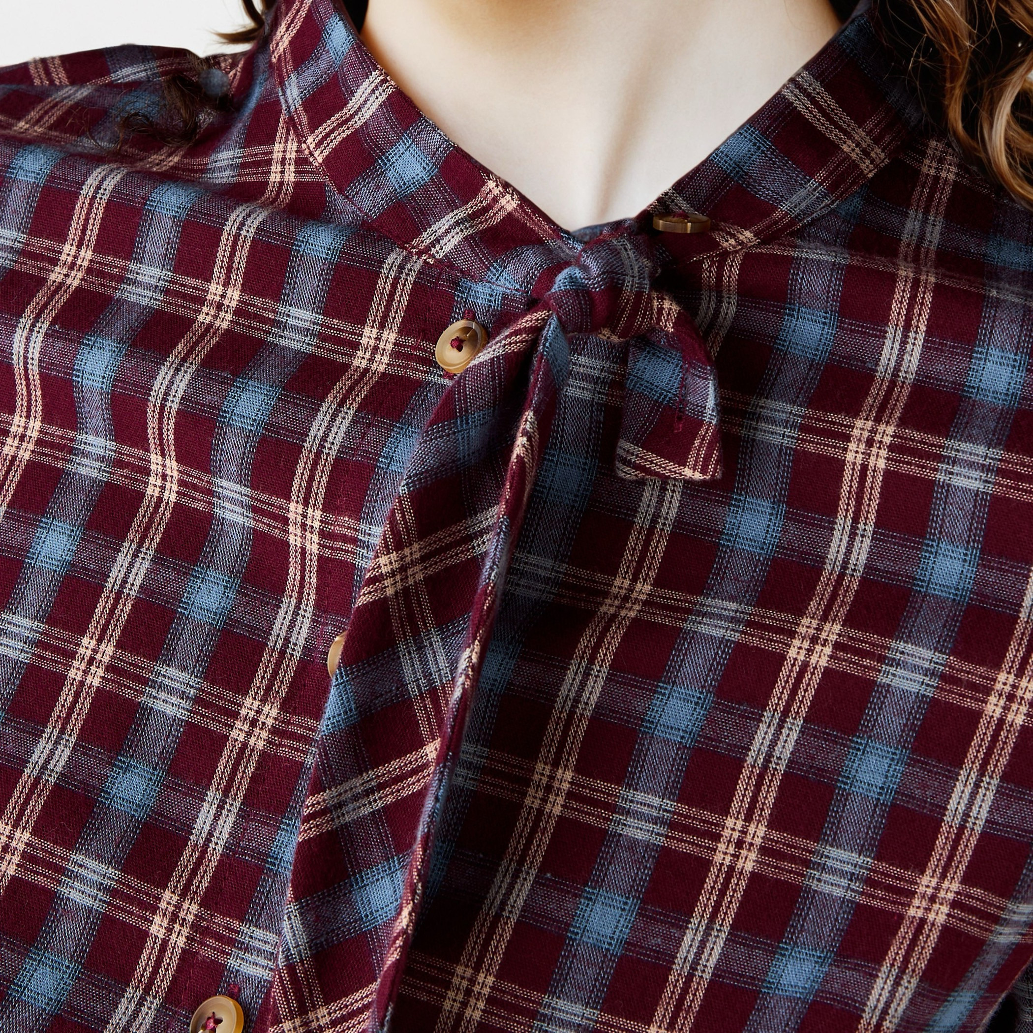 Checked Shirt with Tie Detail-women-clothing-shirtsandblouses-shirts-image-5