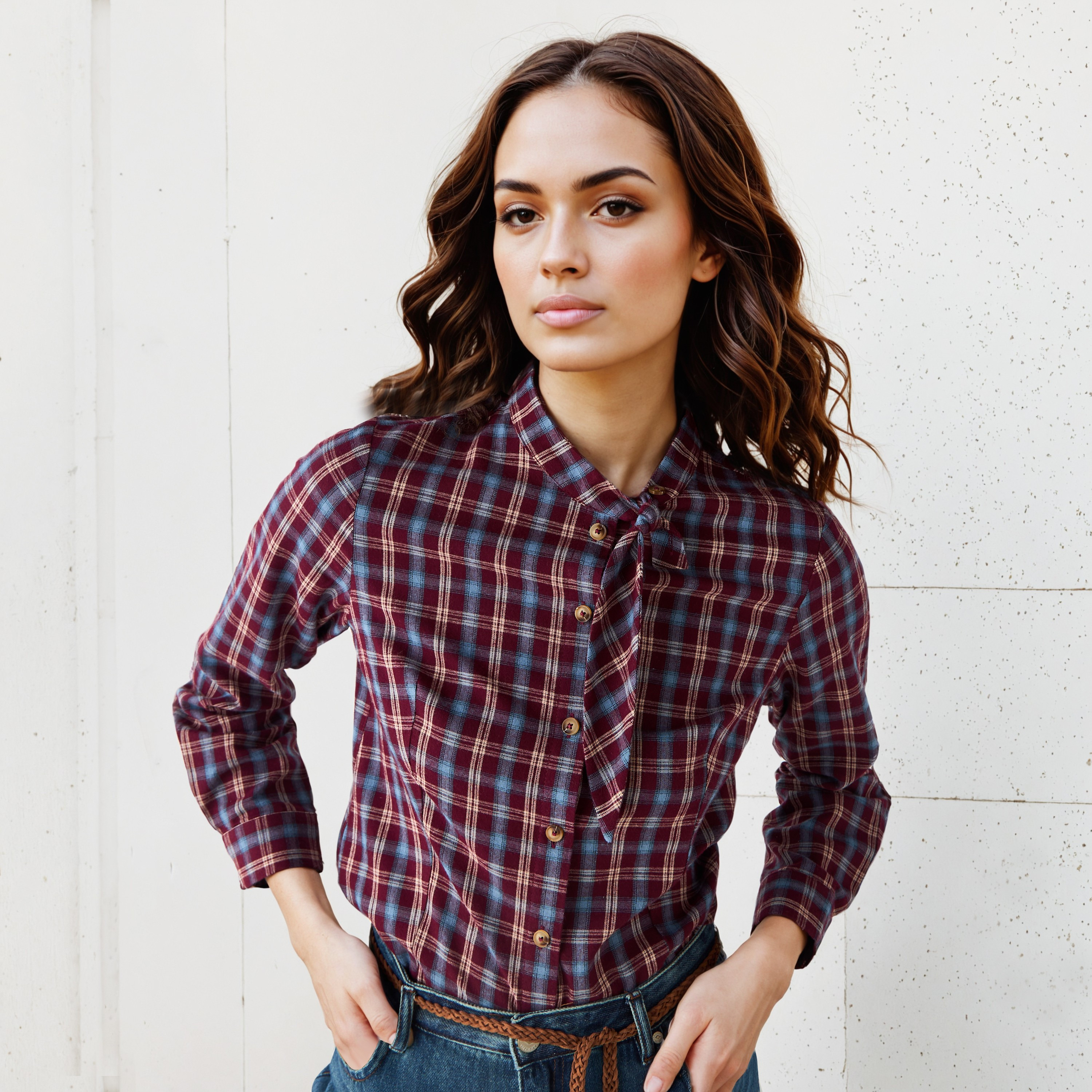 Checked Shirt with Tie Detail-women-clothing-shirtsandblouses-shirts-image-6