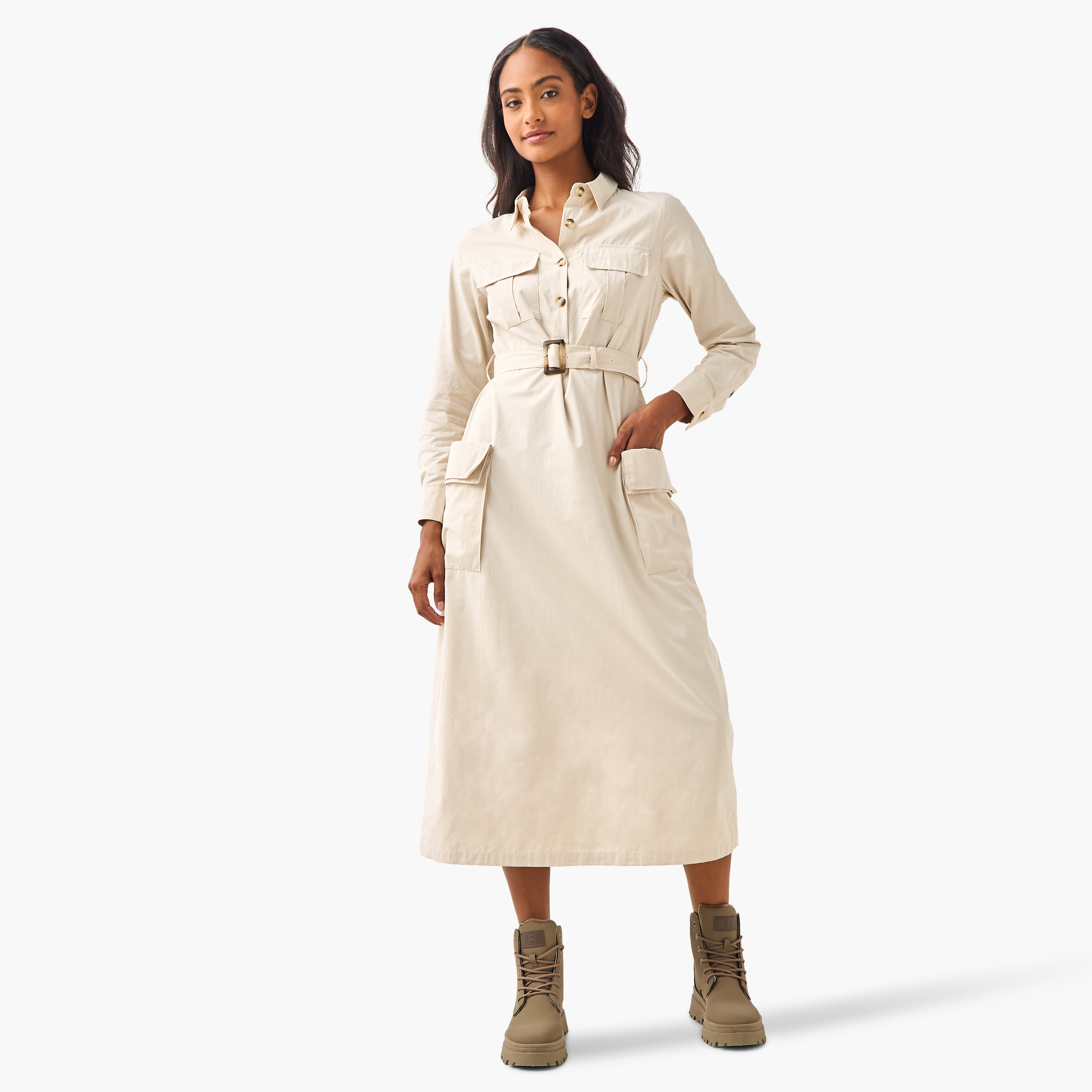 Midi Shirt Dress with Belt-women-clothing-dresses-image-2
