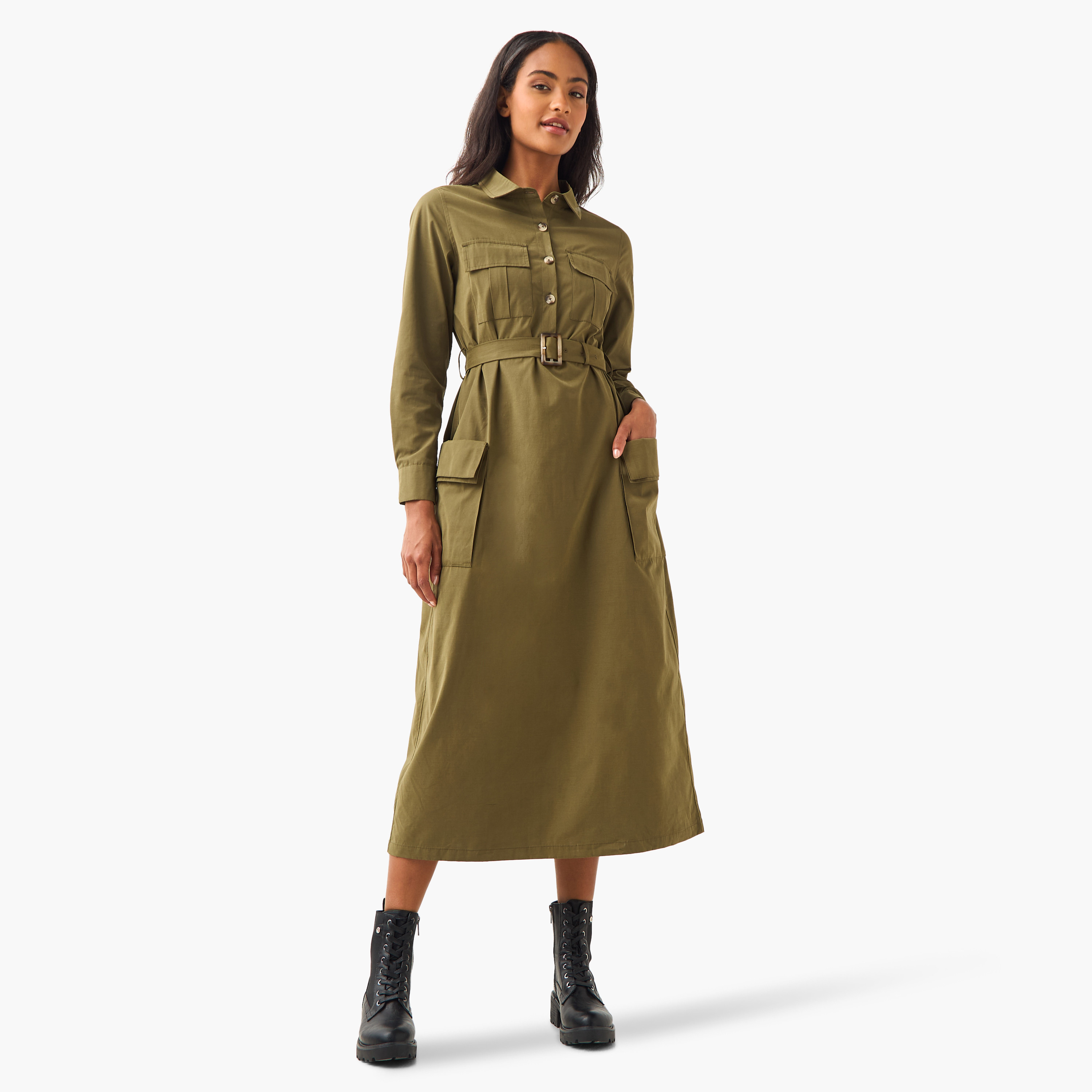 فستان قميص ميدي بحزام-women-clothing-dresses-image-2