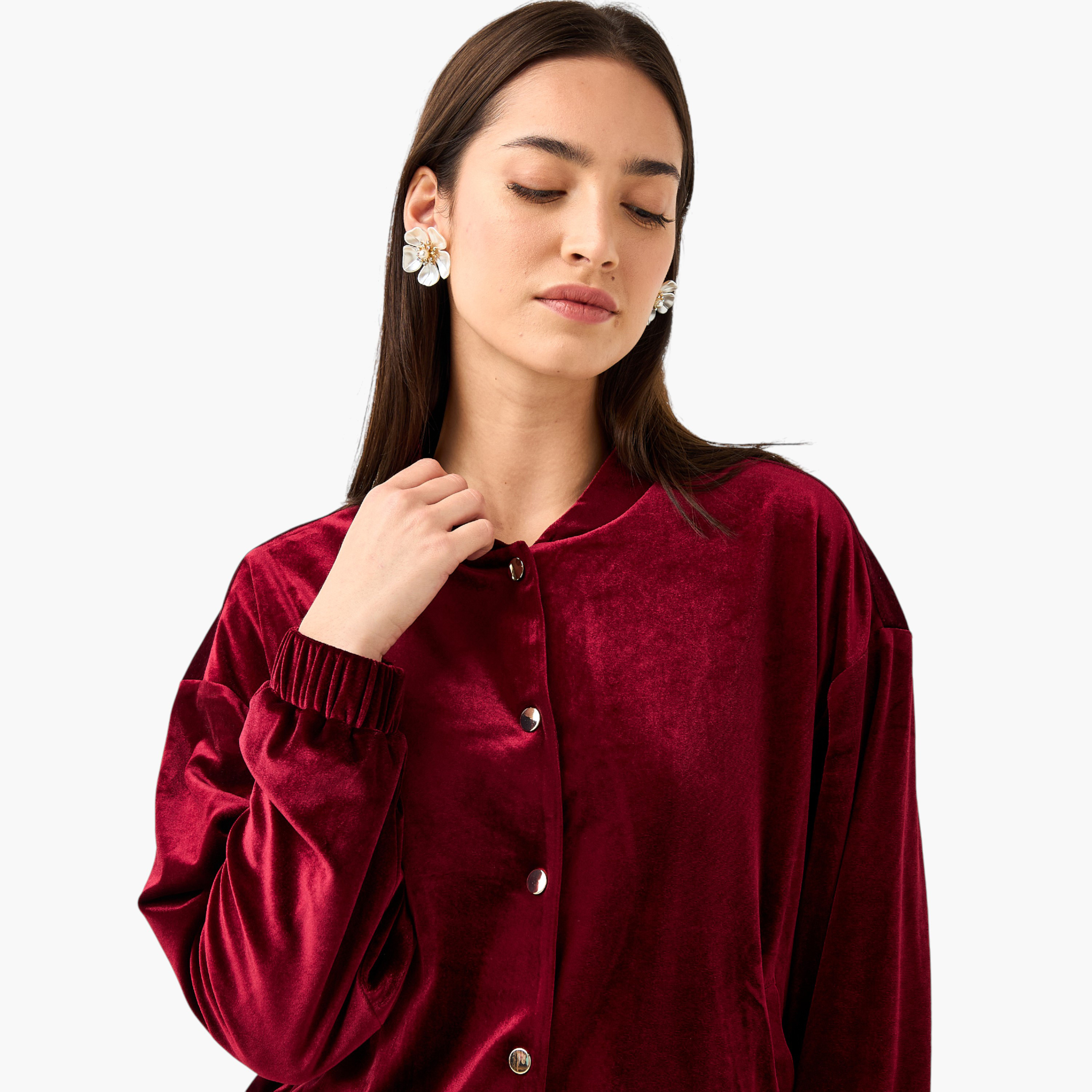 جاكيت بومبر مخملي بياقة ماندارين-women-winterwear-coatsandjackets-jackets-image-1