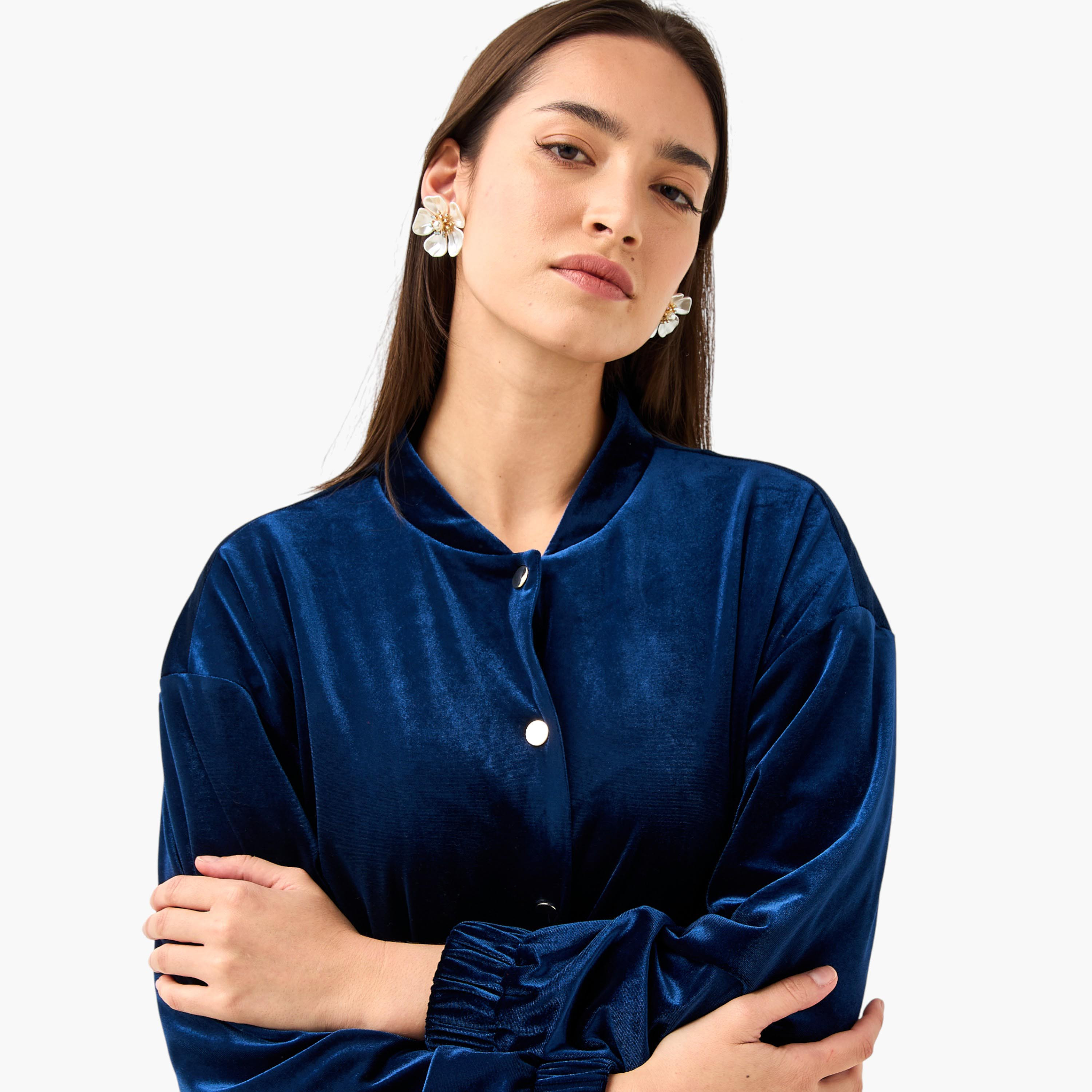 Velvet Bomber Jacket with Mandarin Neck-women-winterwear-coatsandjackets-jackets-image-5