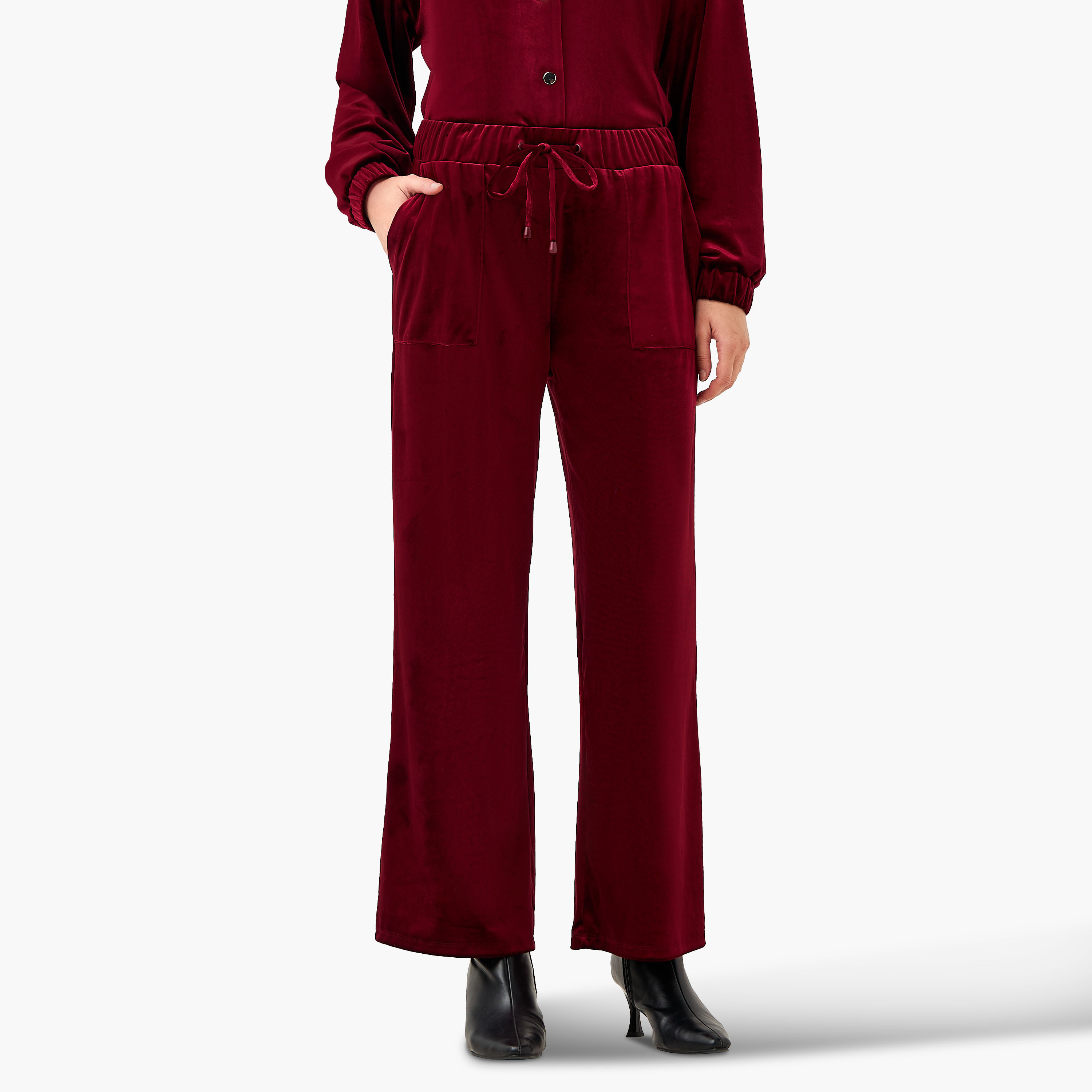Mid Waist Velour Joggers with Pockets-women-clothing-bottoms-joggers-image-1