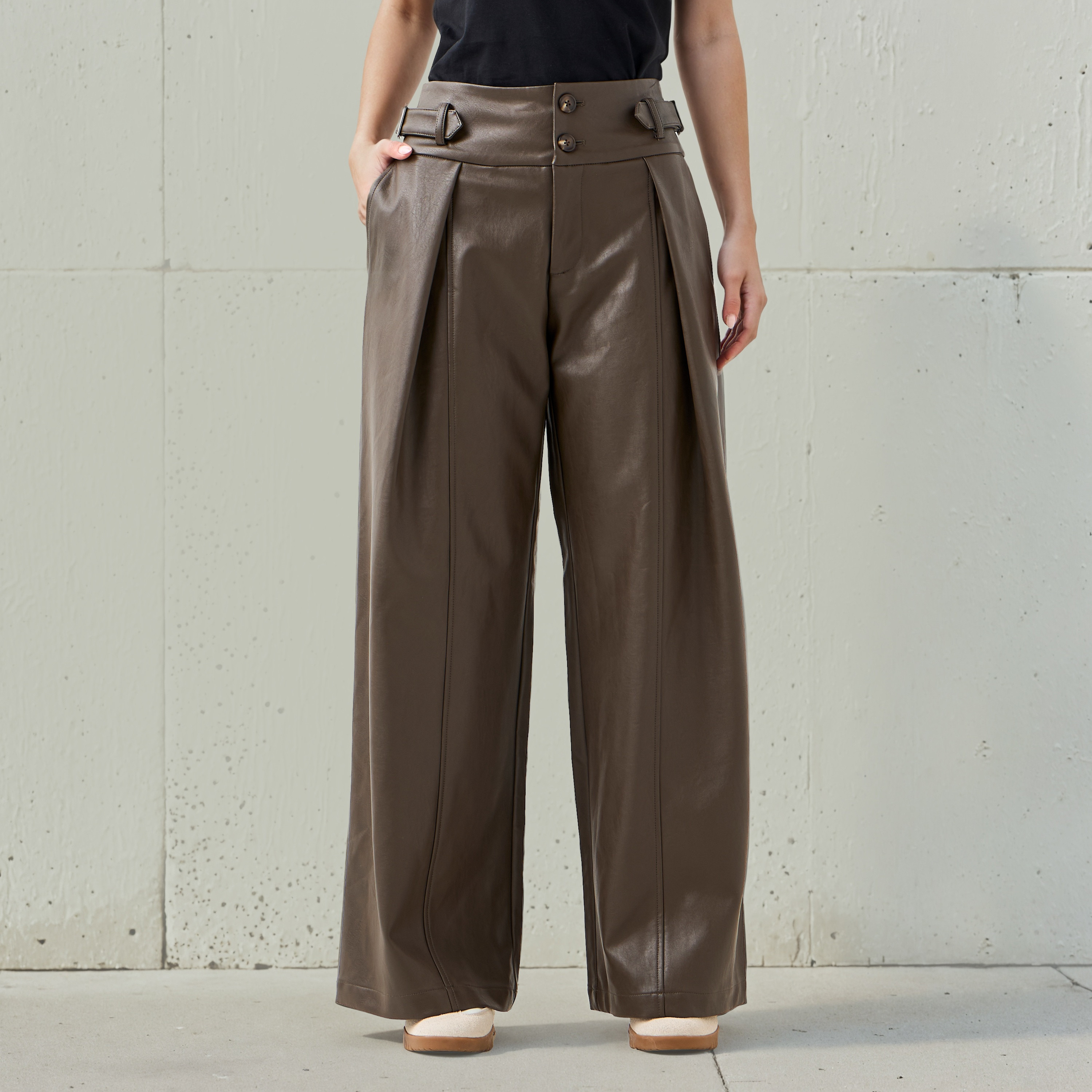 Mid-Rise Waist Pleated Regular Fit Trousers-women-clothing-bottoms-trousers-image-1