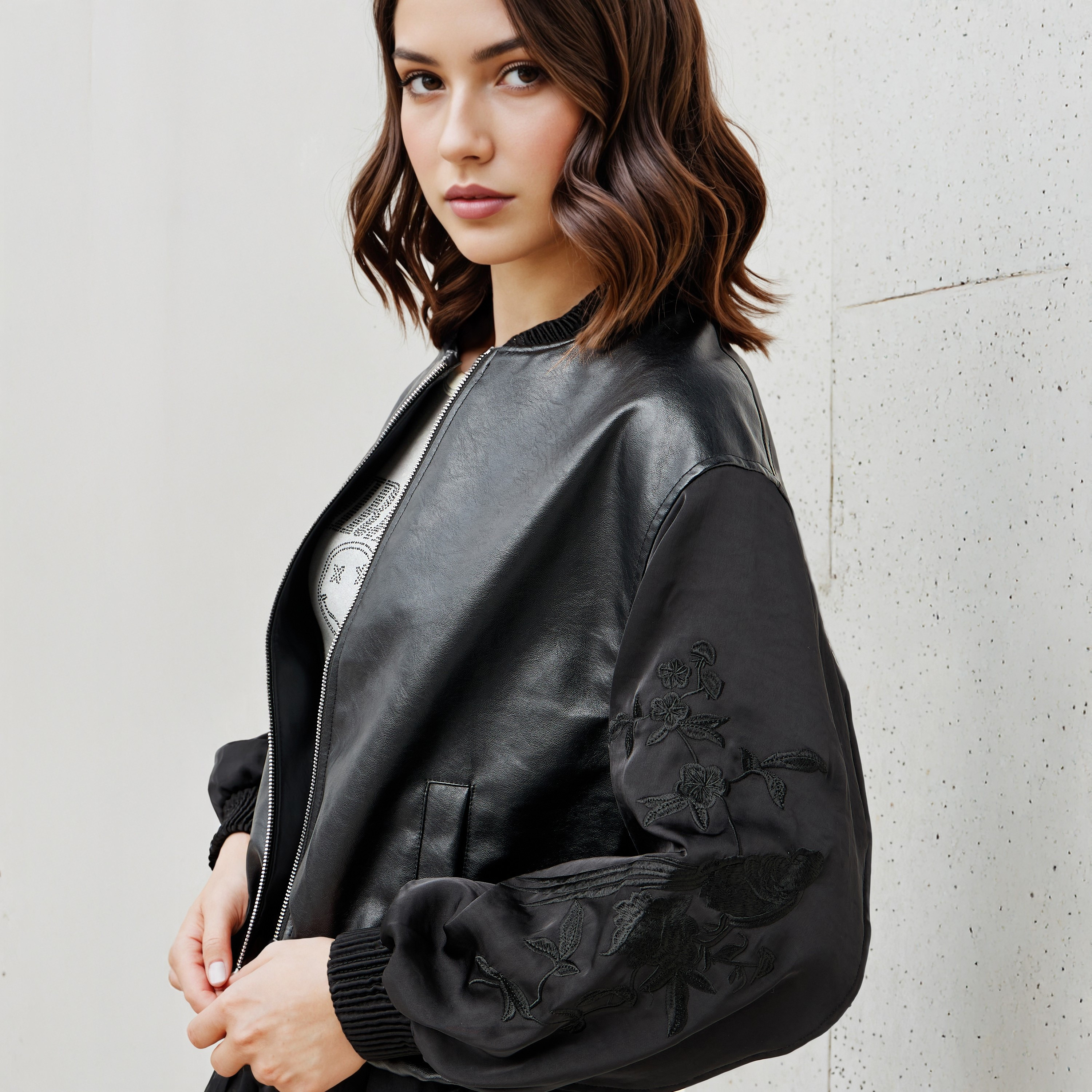 Biker Jacket with Embroidered Sleeves and Zip Closure-women-winterwear-coatsandjackets-jackets-image-4