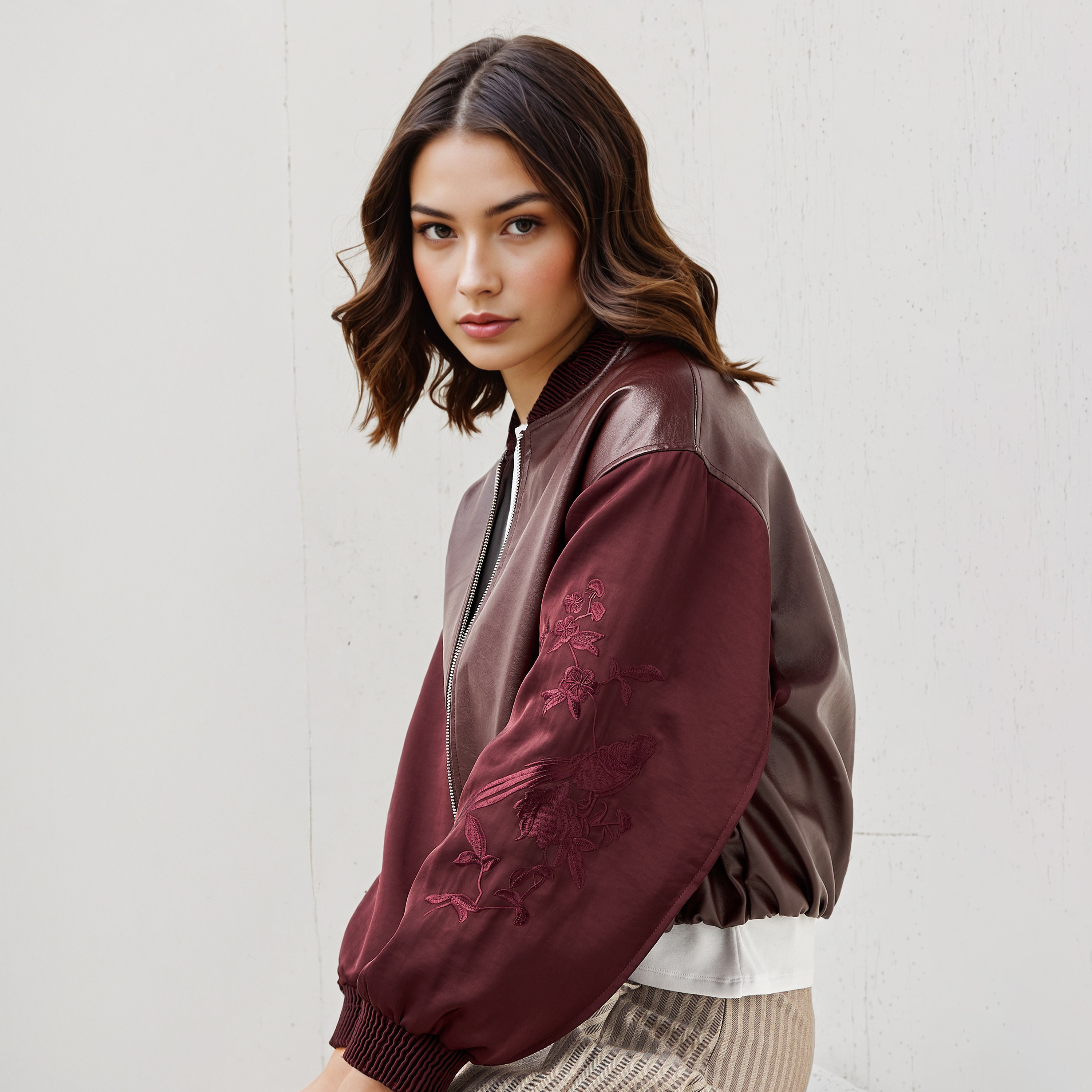 Biker Jacket with Embroidered Sleeves and Zip Closure-women-winterwear-coatsandjackets-jackets-image-2