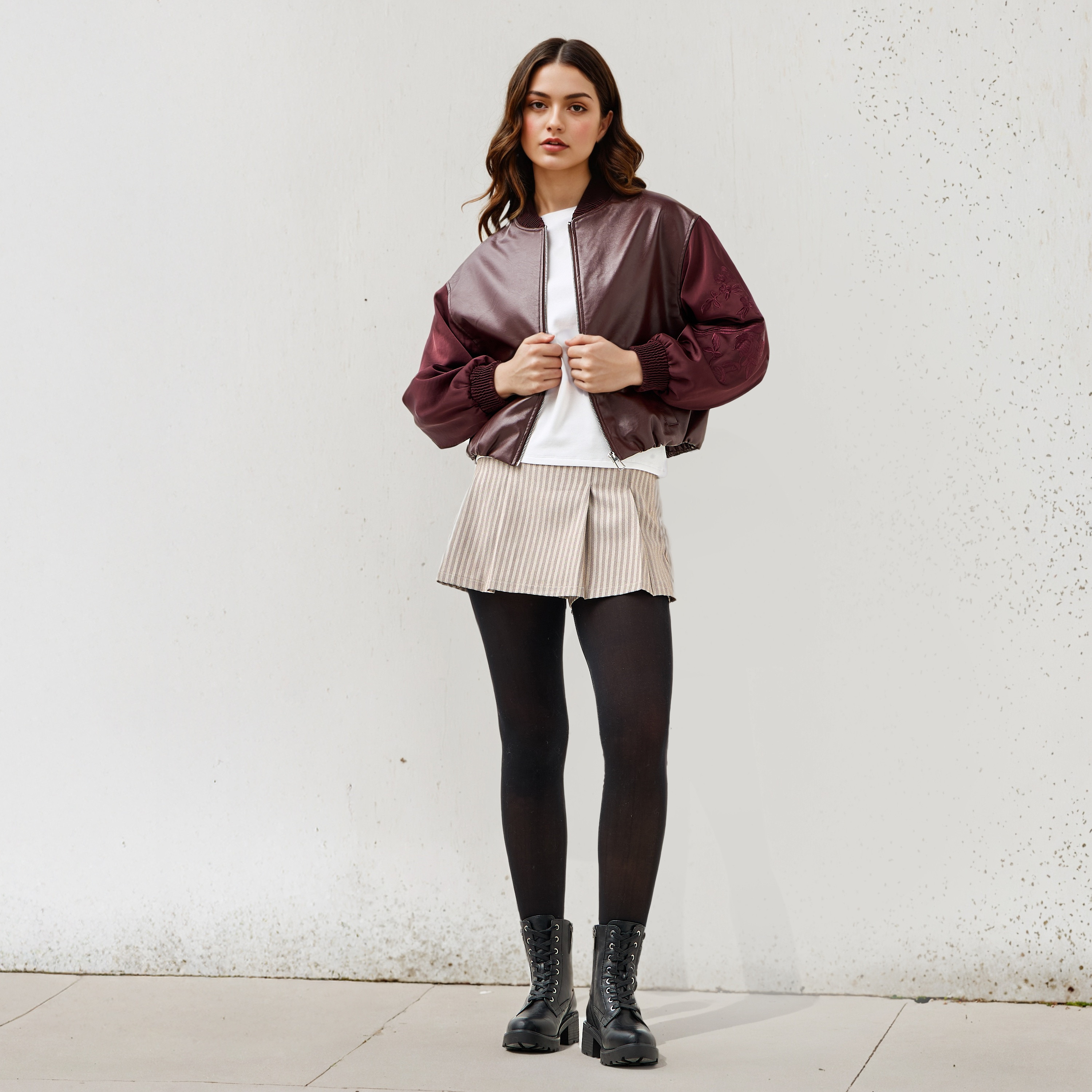 Biker Jacket with Embroidered Sleeves and Zip Closure-women-winterwear-coatsandjackets-jackets-image-3