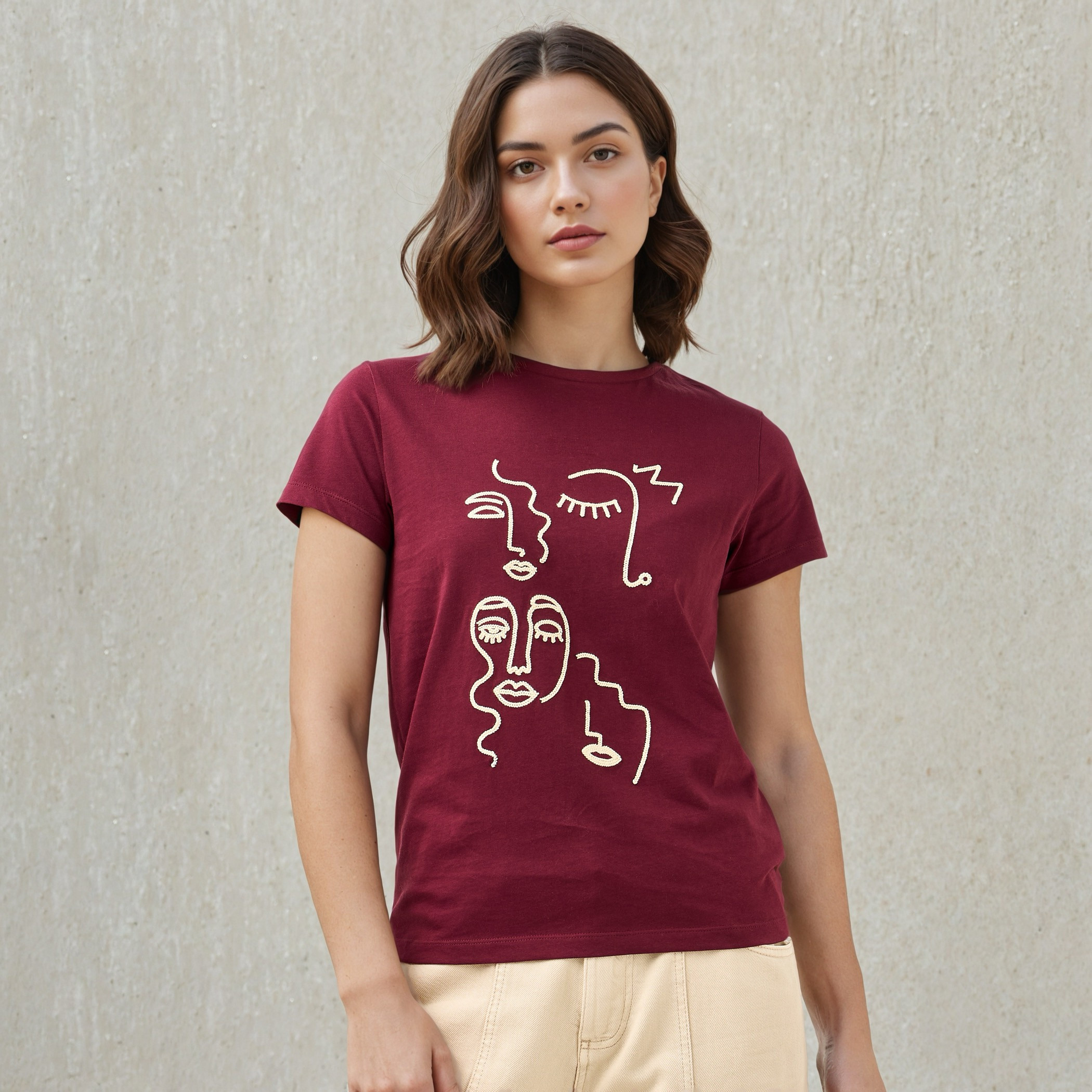 Embroidered Crew Neck T-shirt-women-clothing-tshirts-image-1