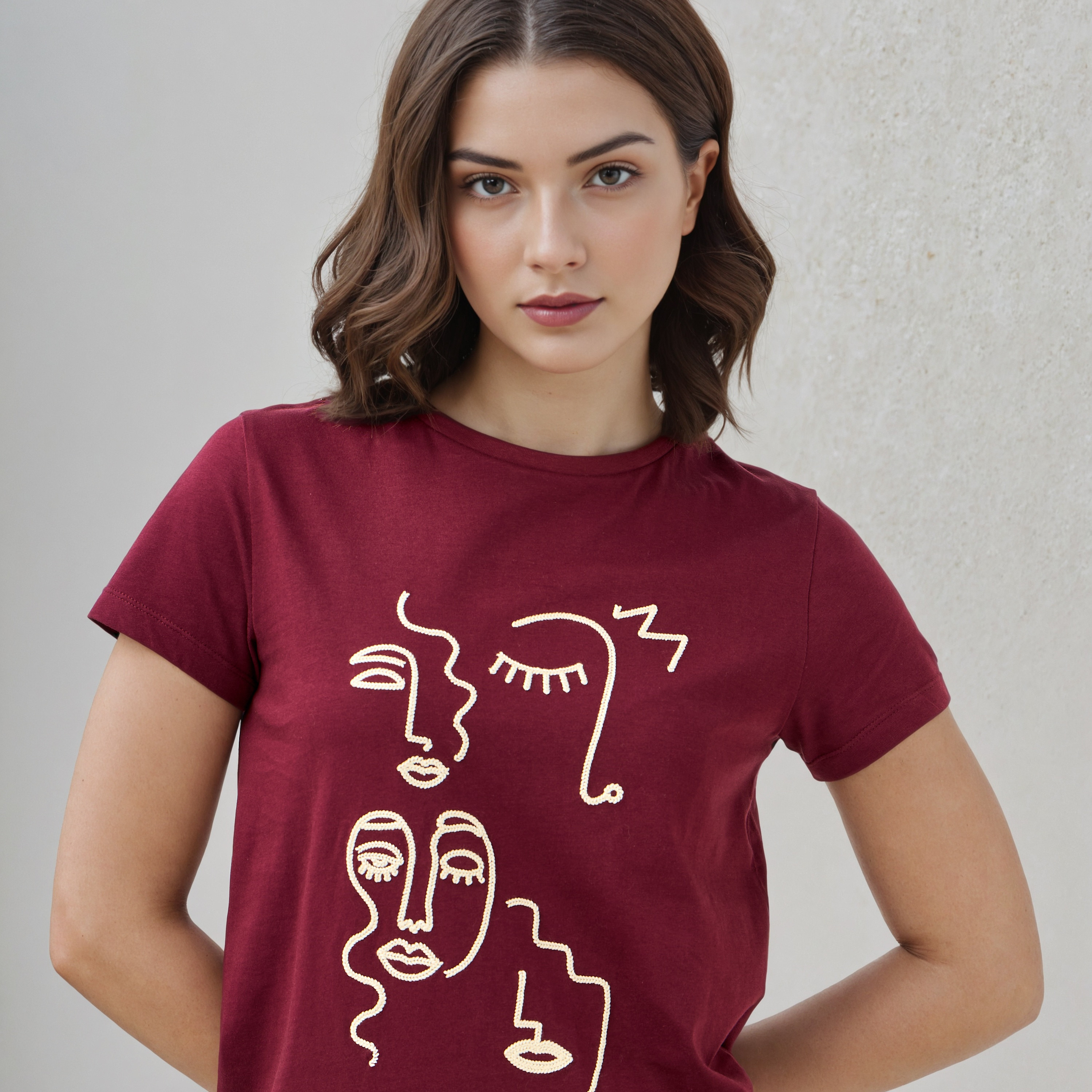 Embroidered Crew Neck T-shirt-women-clothing-tshirts-image-4