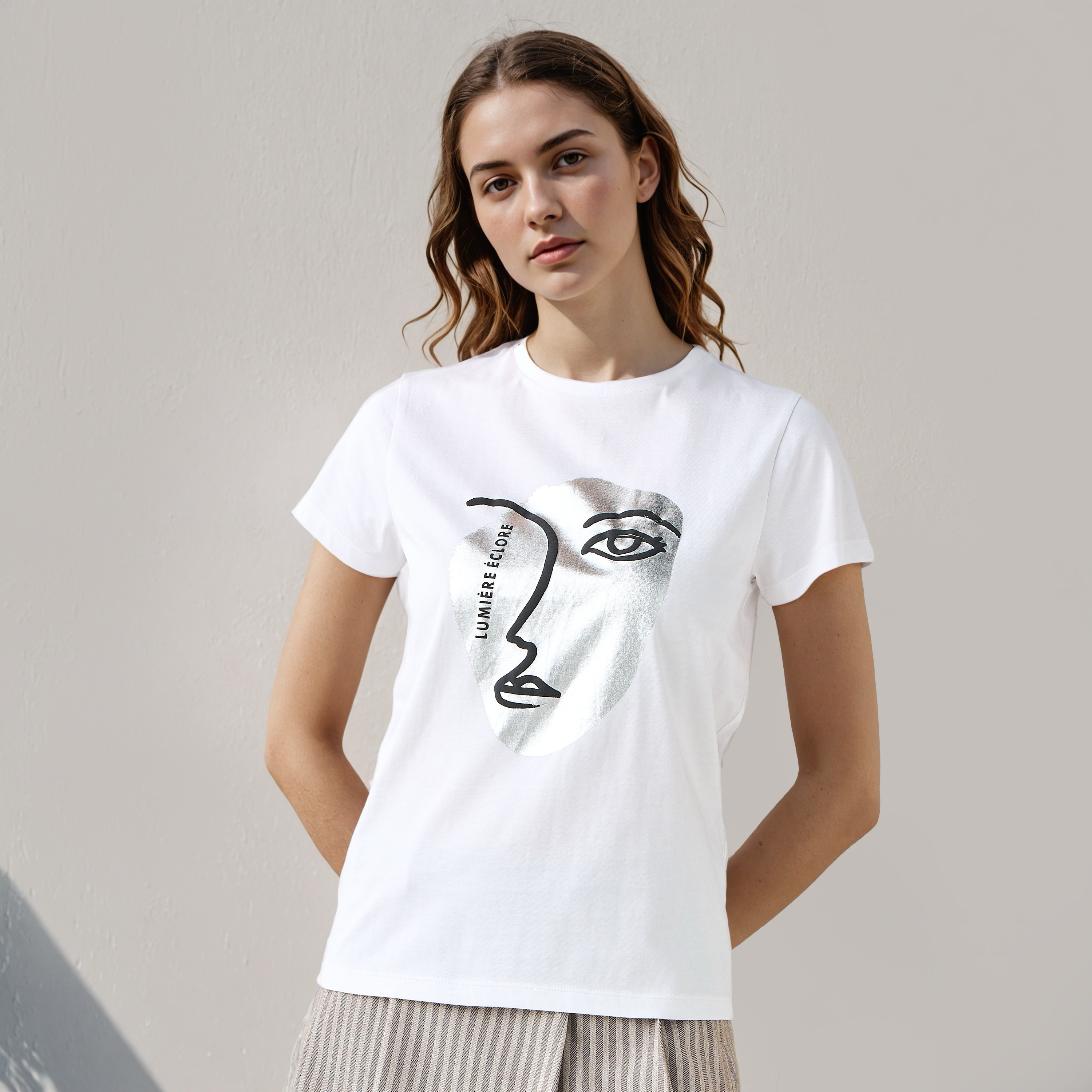 Graphic Print T-shirt with Crew Neck-women-clothing-tshirts-image-1