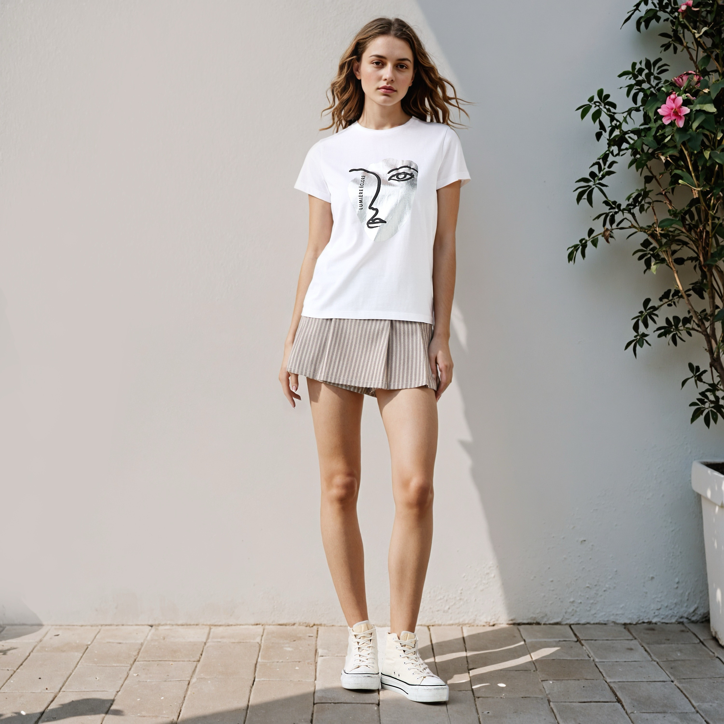 Graphic Print T-shirt with Crew Neck-women-clothing-tshirts-image-2