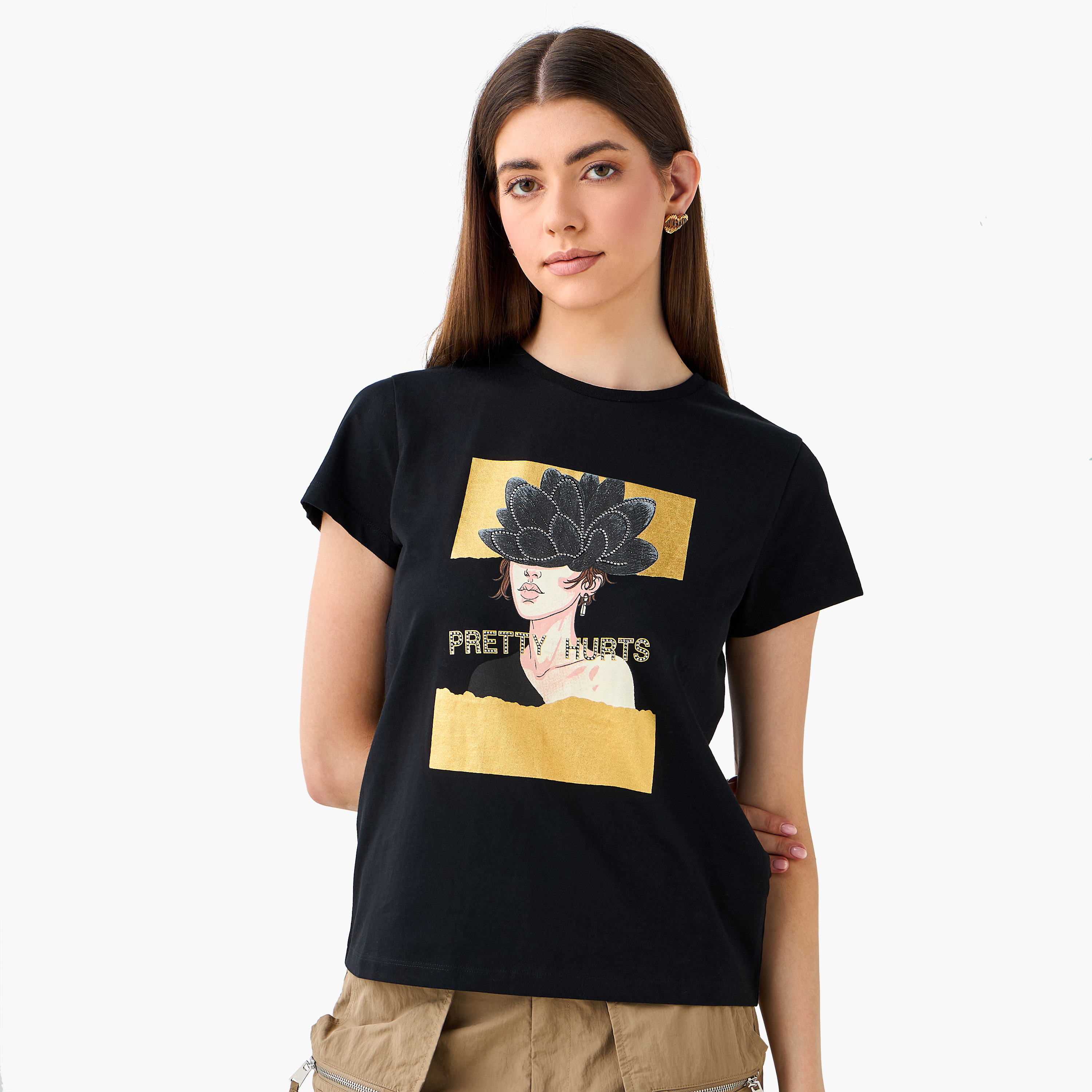 Graphic Print T-shirt with Crew Neck-women-clothing-tshirts-image-1
