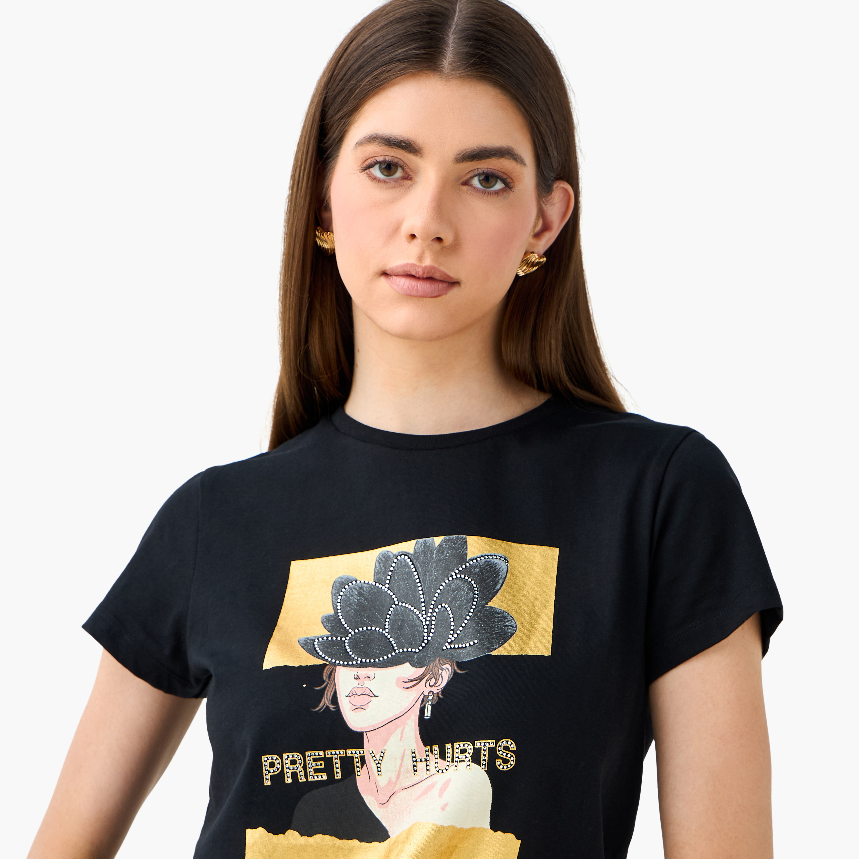 Graphic Print T-shirt with Crew Neck-women-clothing-tshirts-image-4