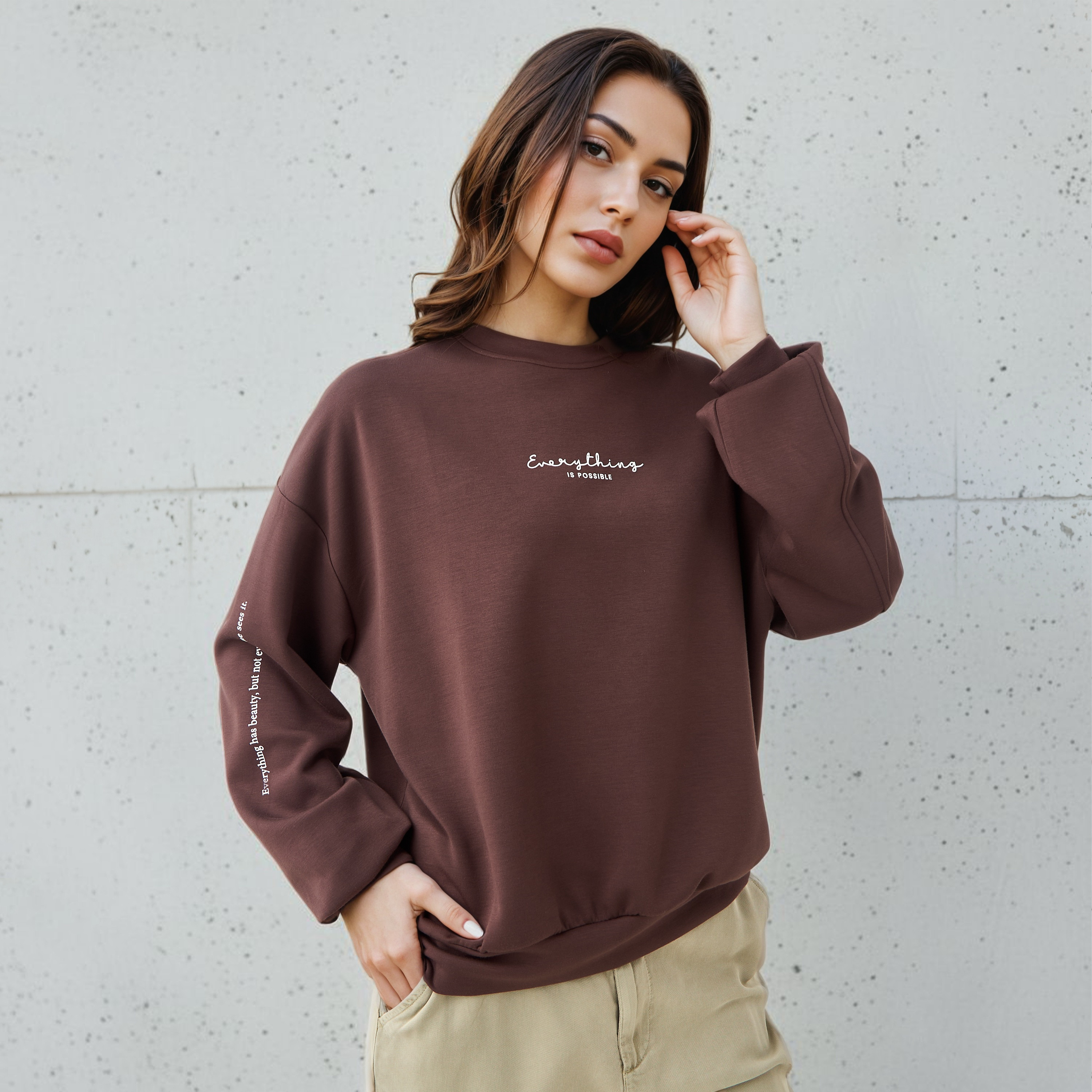 Regular Fit Sweatshirt with Slogan Print-women-winterwear-hoodiesandsweatshirts-sweatshirts-image-1