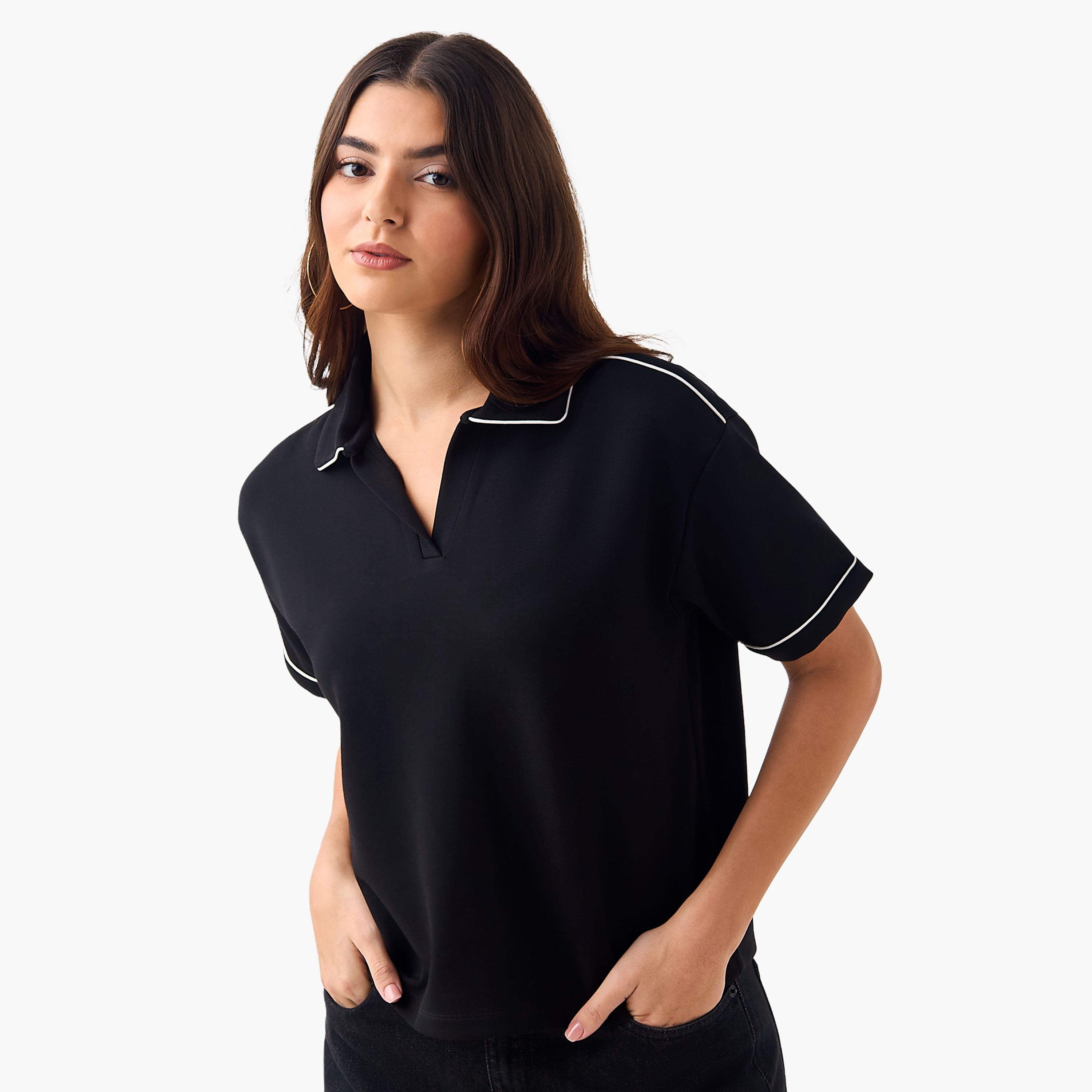Polo T-shirt with Piping Detail-women-clothing-tshirts-image-2