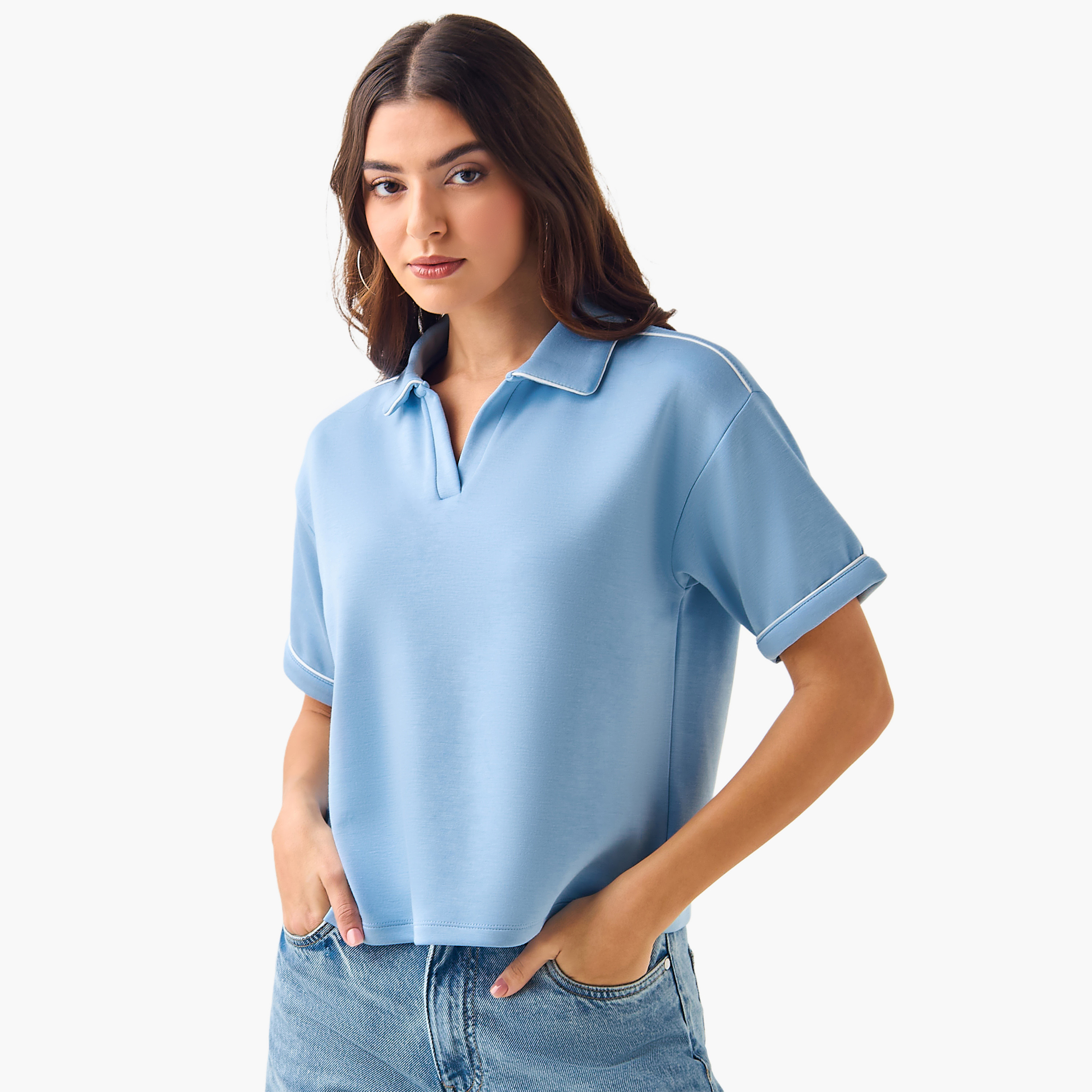 تيشيرت بولو بتفاصيل بارزة-women-clothing-tshirts-image-2