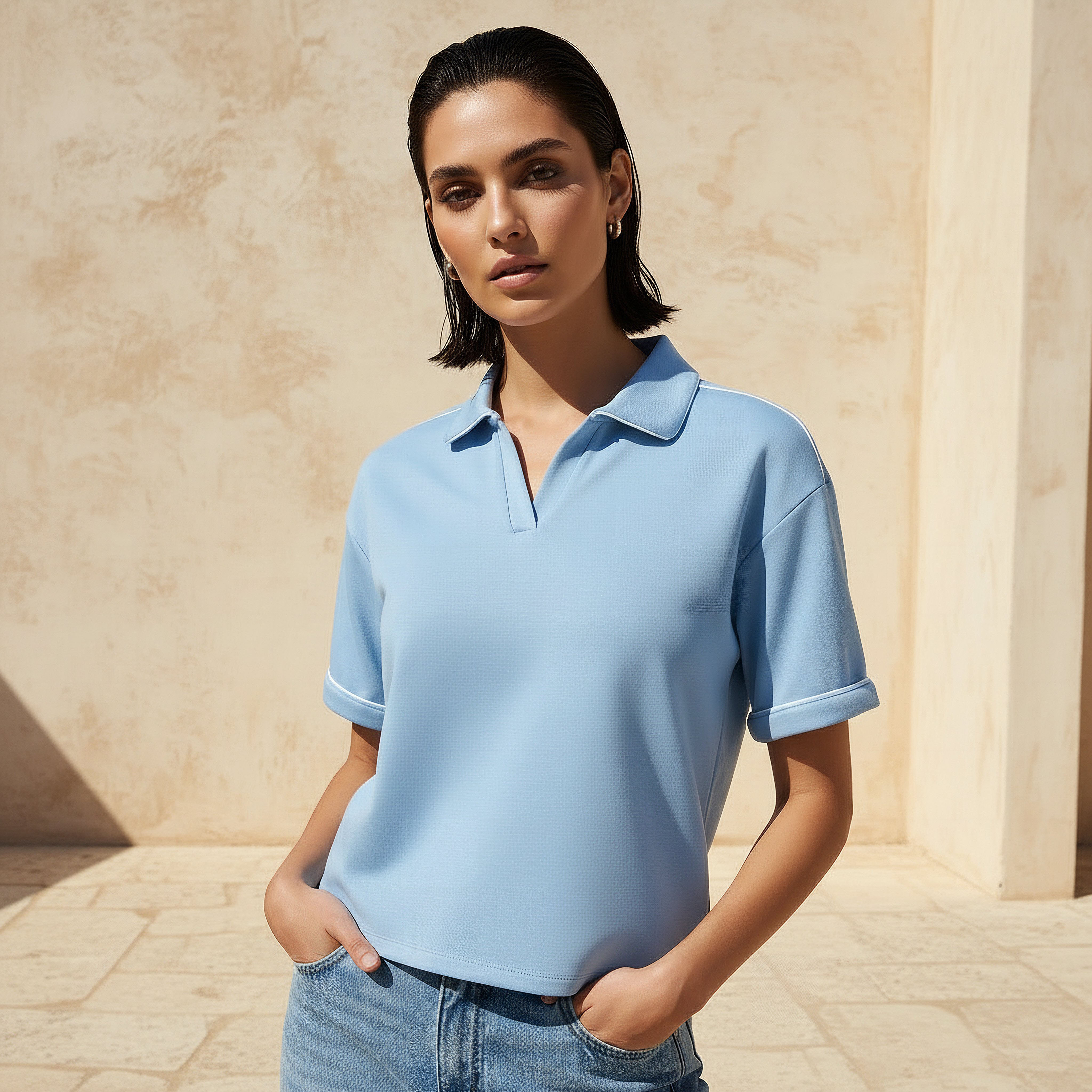 تيشيرت بولو بتفاصيل بارزة-women-clothing-tshirts-image-1