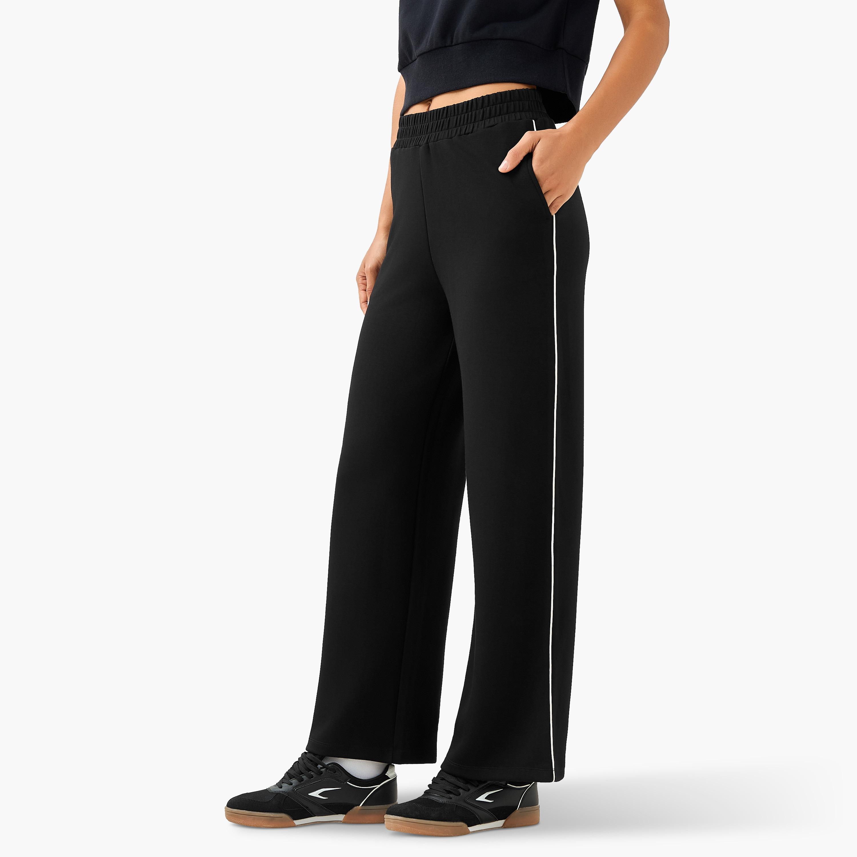 Wide Leg Mid-Rise Trousers with Piping Design-women-clothing-coordsets-image-1