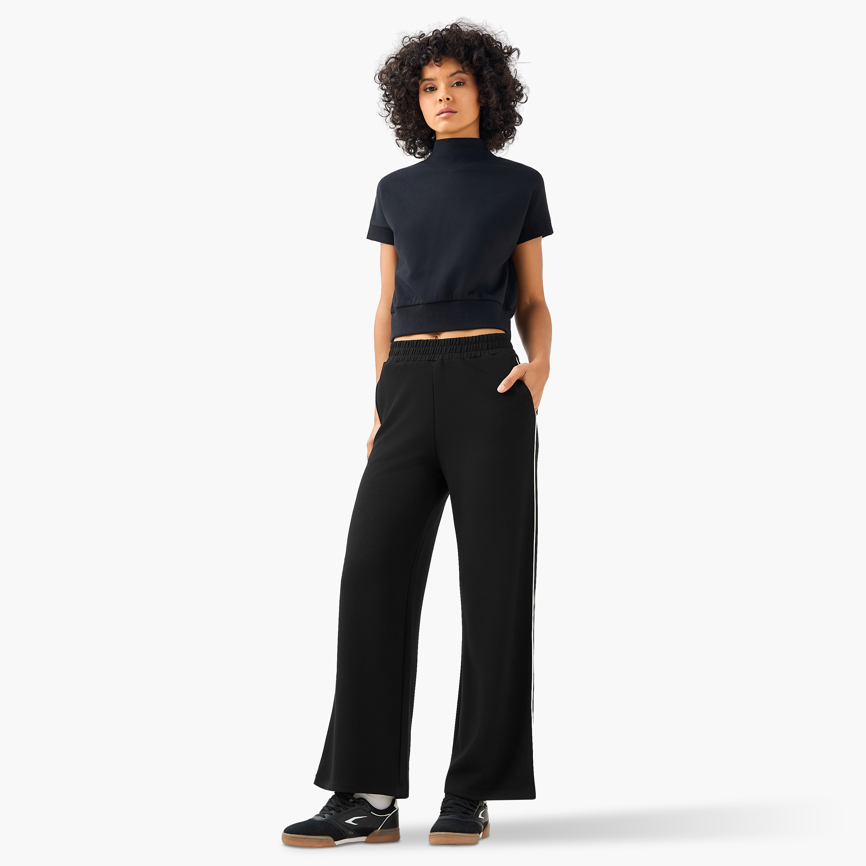 Wide Leg Mid-Rise Trousers with Piping Design-women-clothing-coordsets-image-2
