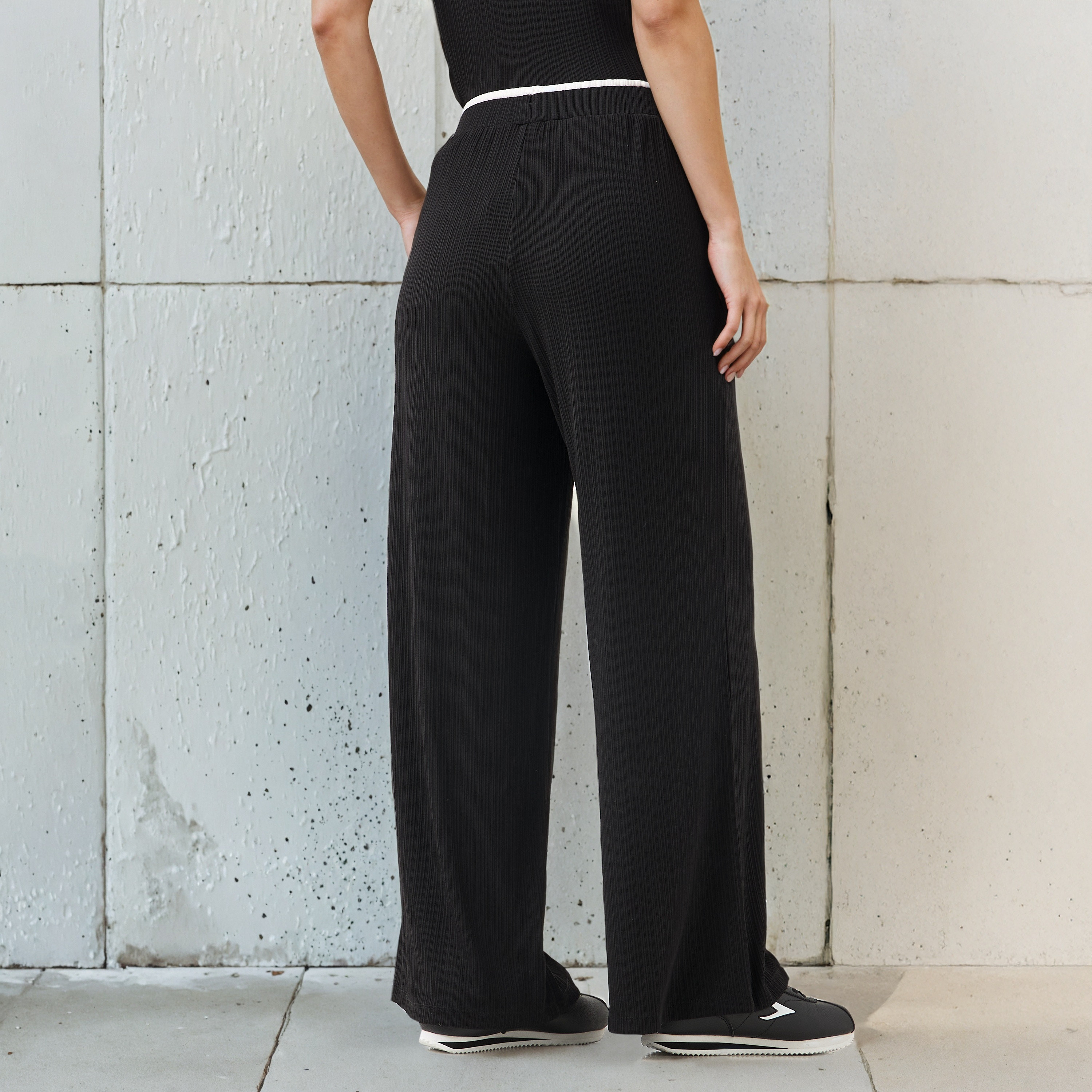 Wide Leg Mid-Rise Ribbed Flexi Waist Joggers with Contrast Waist-women-clothing-bottoms-joggers-image-3