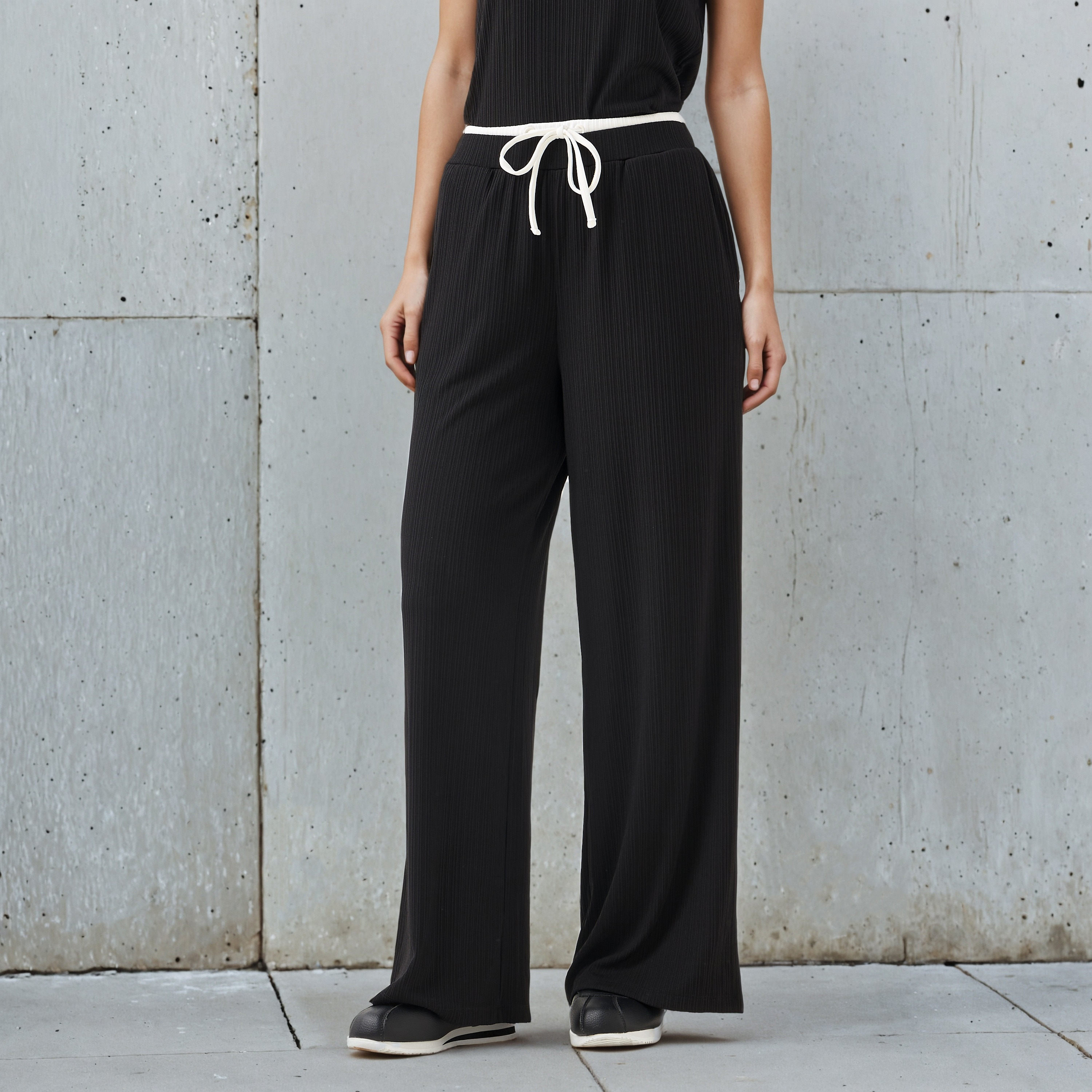 Wide Leg Mid-Rise Ribbed Flexi Waist Joggers with Contrast Waist-women-clothing-bottoms-joggers-image-1