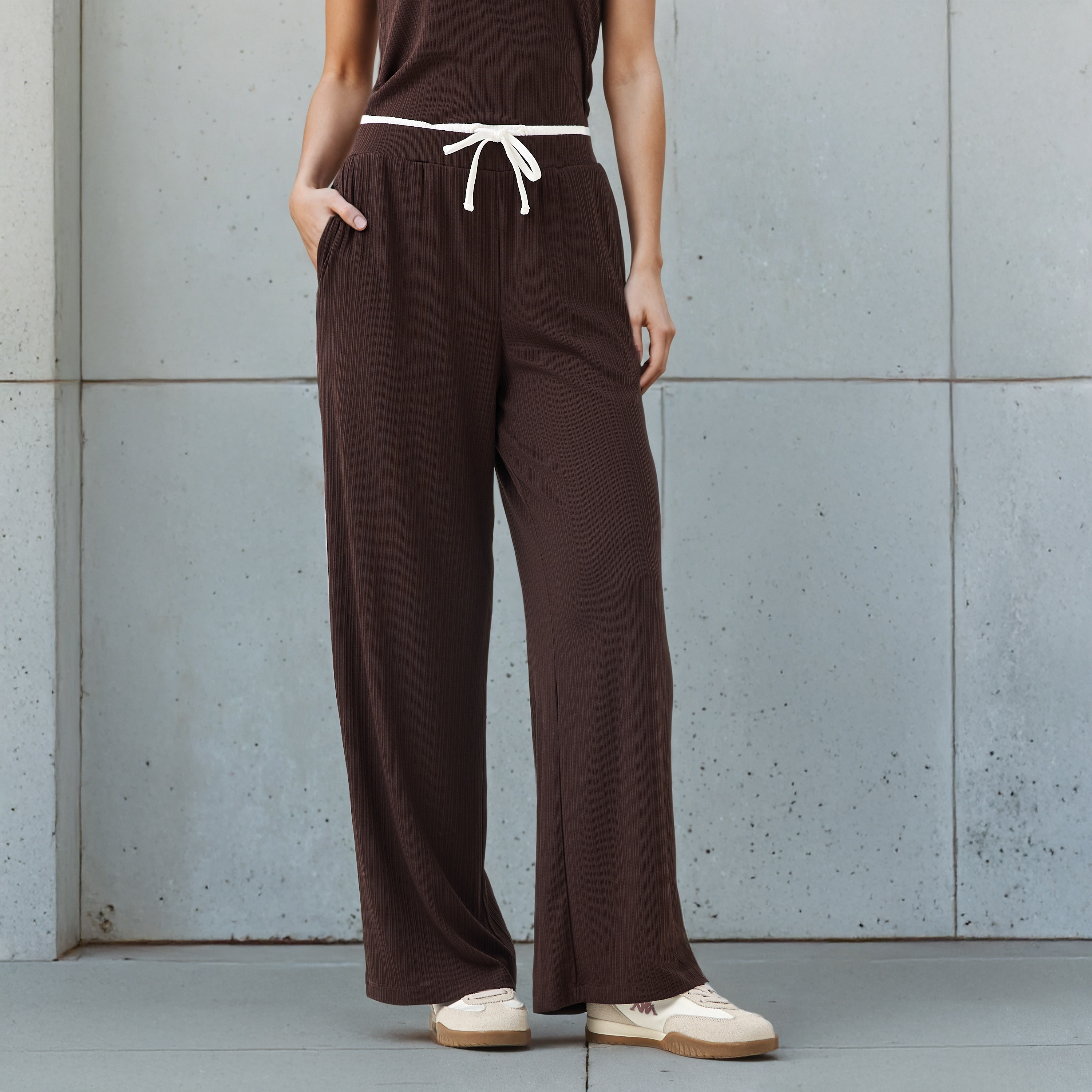 Wide Leg Mid-Rise Ribbed Flexi Waist Joggers with Contrast Waist-women-clothing-bottoms-joggers-image-1
