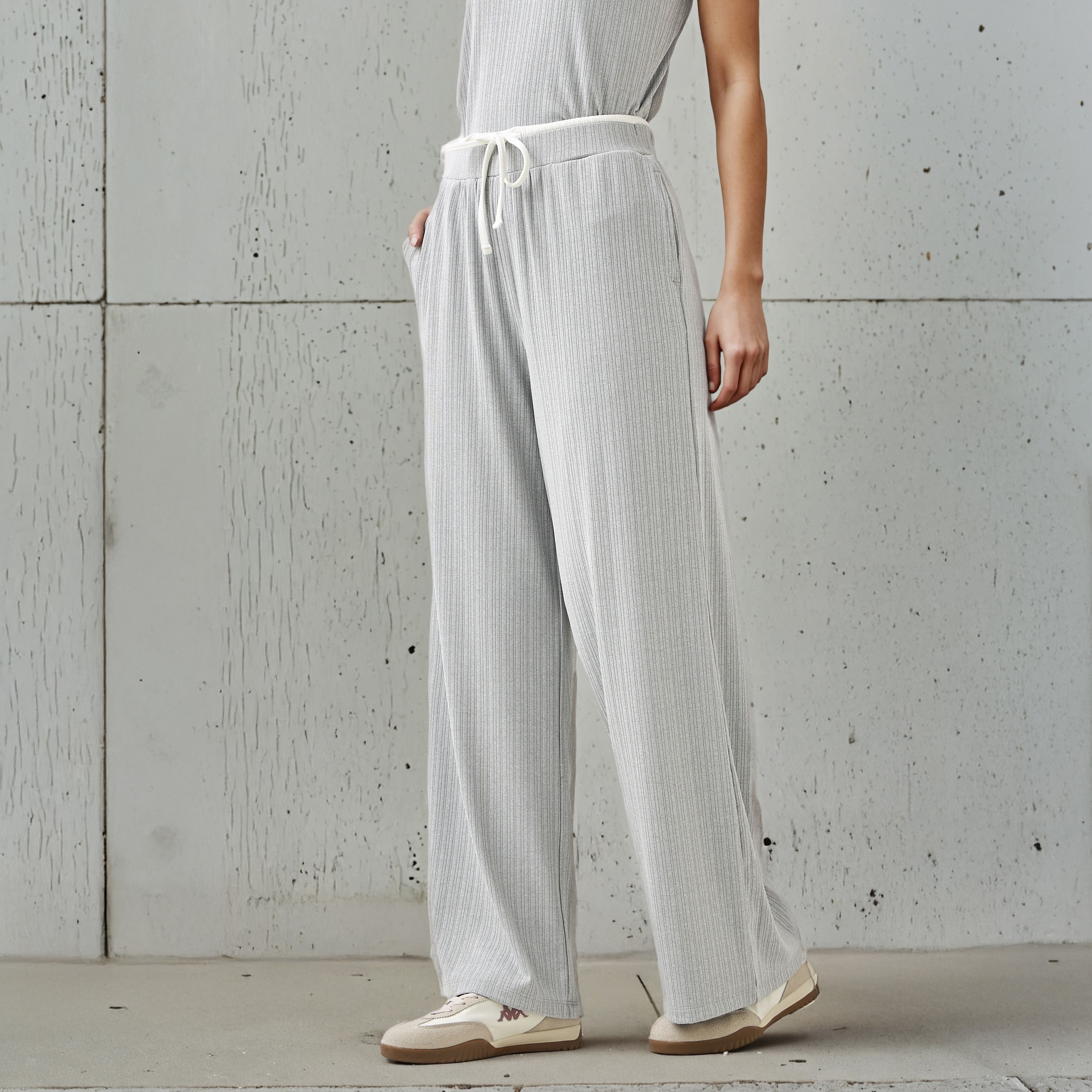 Wide Leg Mid-Rise Ribbed Flexi Waist Joggers with Contrast Waist-women-clothing-bottoms-joggers-image-1