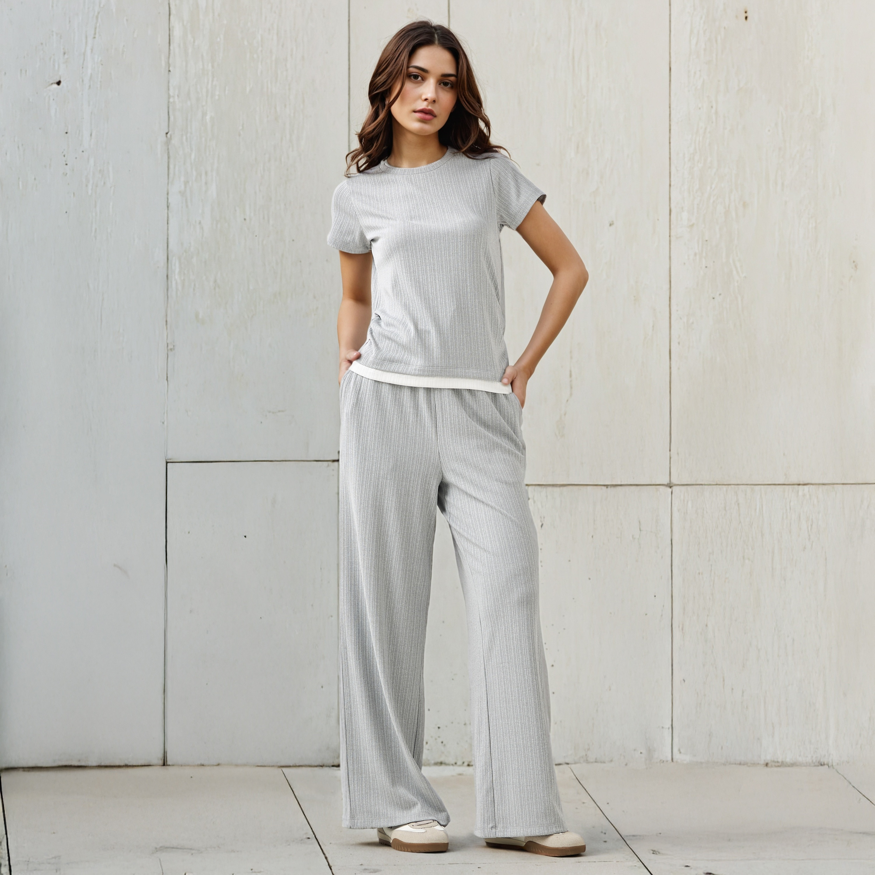 Wide Leg Mid-Rise Ribbed Flexi Waist Joggers with Contrast Waist-women-clothing-bottoms-joggers-image-2