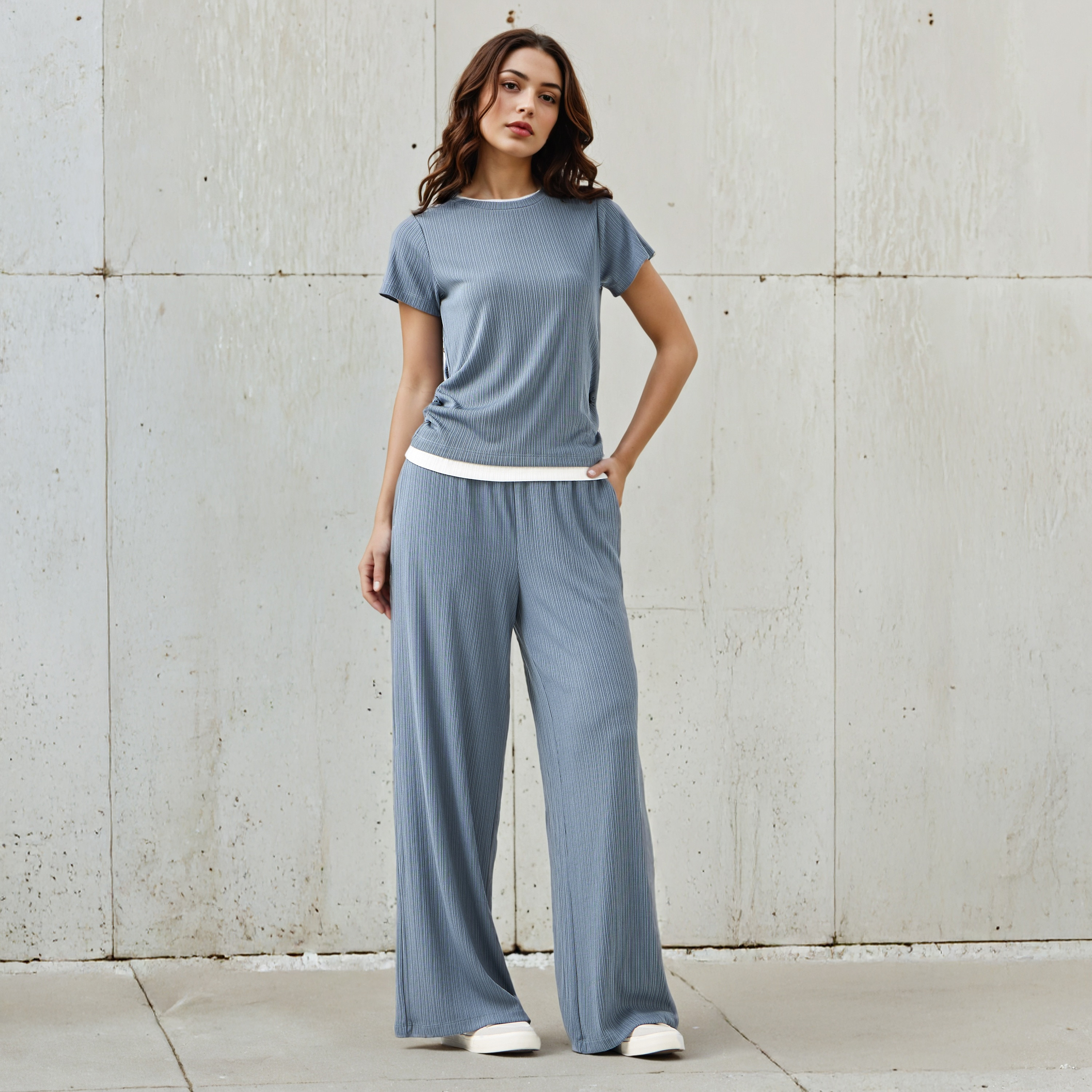 Wide Leg Mid-Rise Ribbed Flexi Waist Joggers with Contrast Waist-women-clothing-bottoms-joggers-image-2