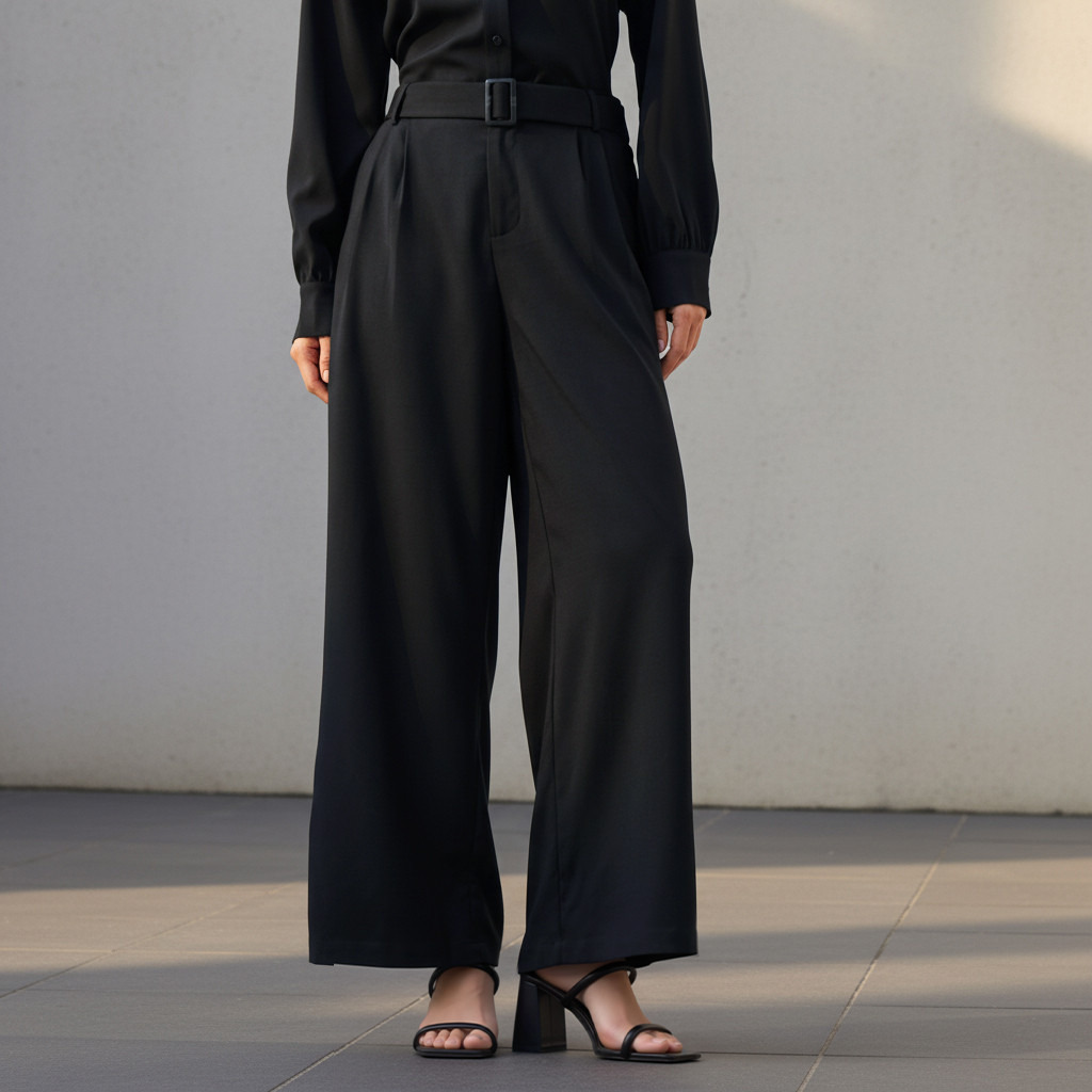 Wide Leg Mid Rise Belted Trousers-women-clothing-bottoms-trousers-image-1