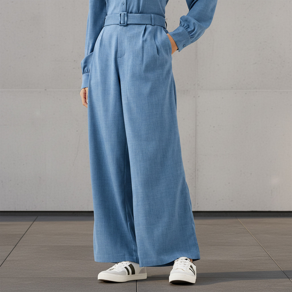 Wide Leg Mid Rise Belted Trousers-women-clothing-bottoms-trousers-image-1