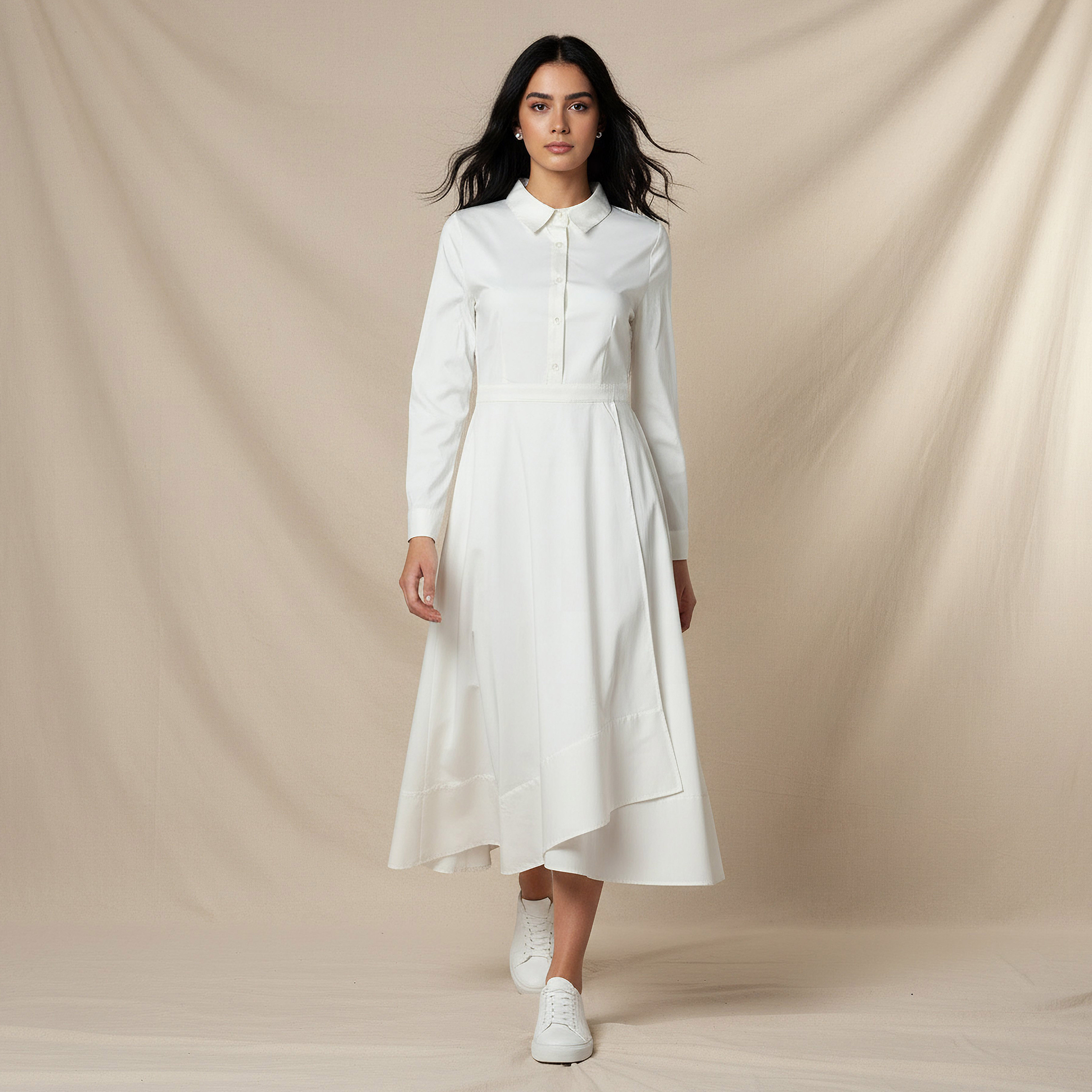 Midi Shirt Dress with Asymmetrical Hem-women-clothing-dresses-image-1