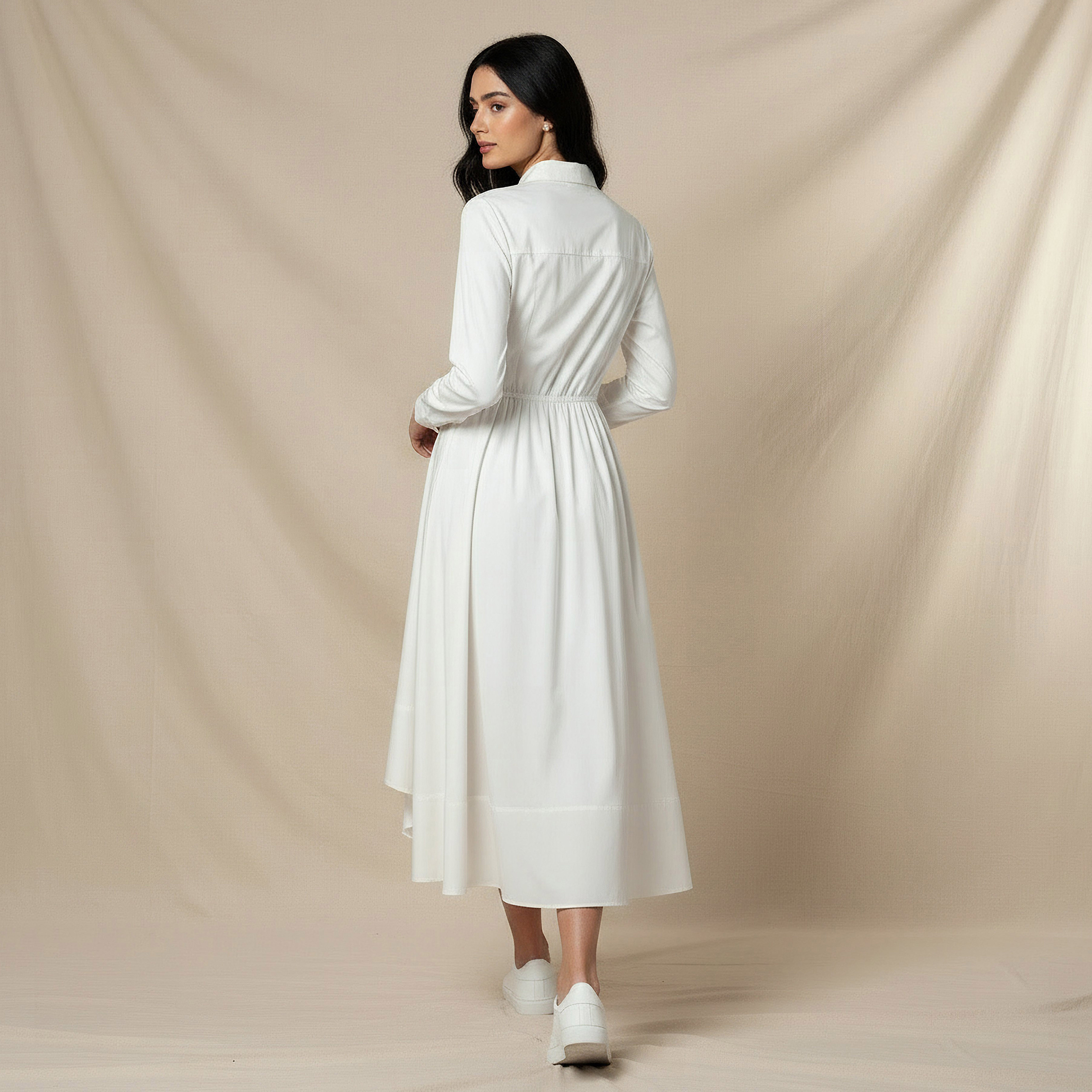 Midi Shirt Dress with Asymmetrical Hem-women-clothing-dresses-image-4