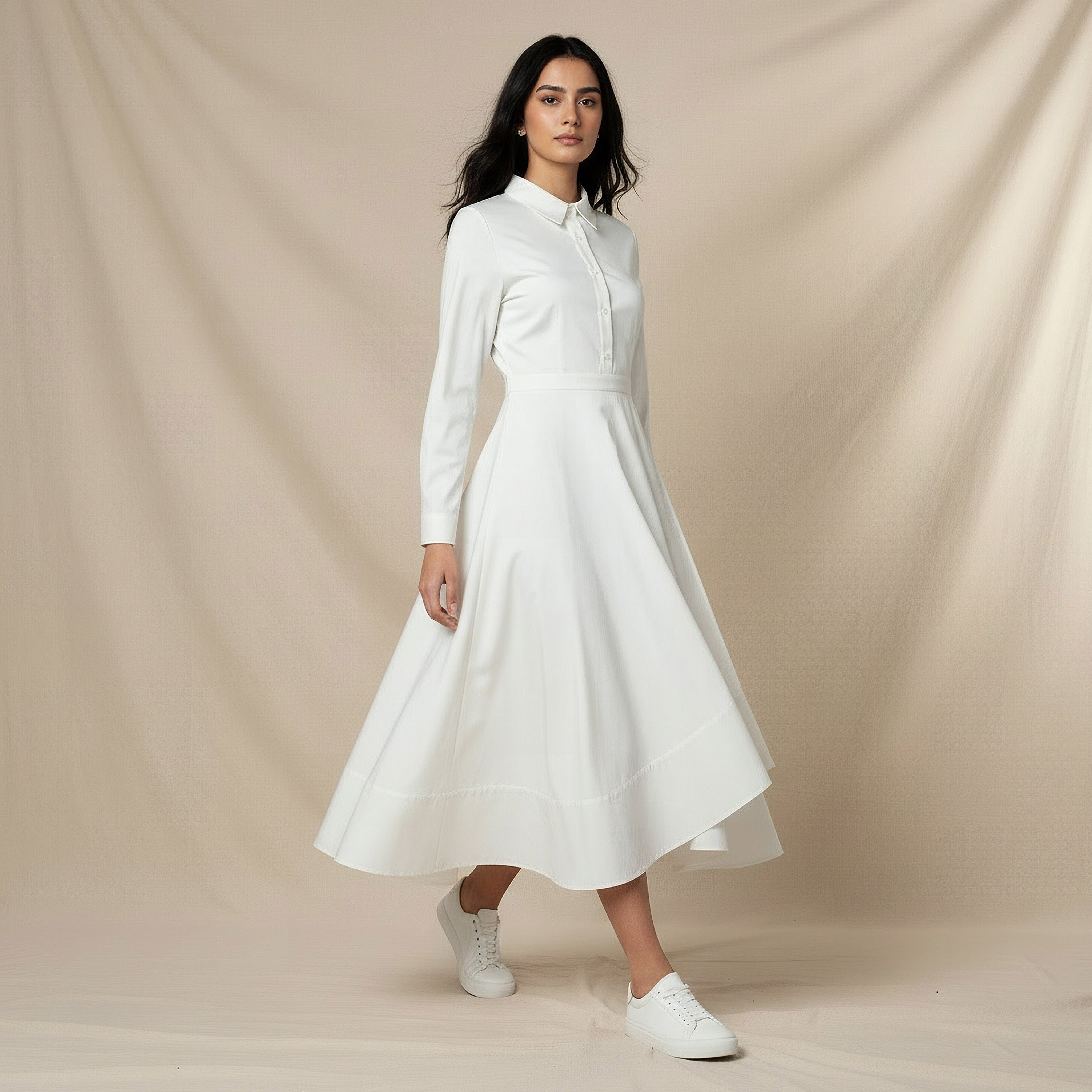 Midi Shirt Dress with Asymmetrical Hem-women-clothing-dresses-image-5