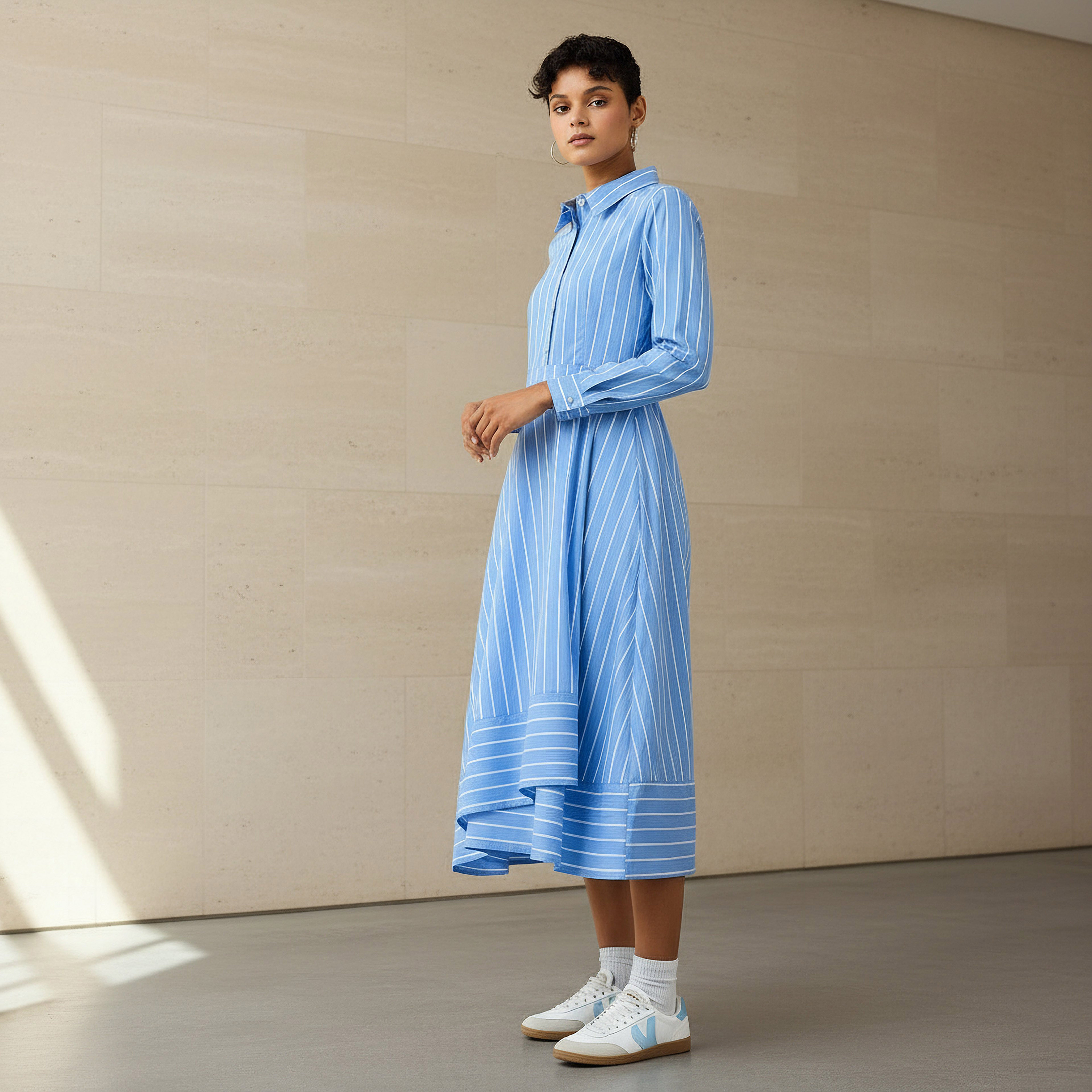 فستان قميص ميدي مقلّم-women-clothing-dresses-image-1