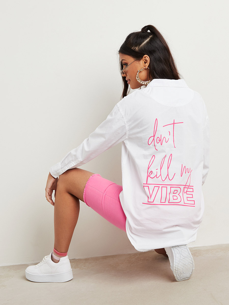 Styli Don't Kill My Vibe Slogan Back Printed Longline Oversized Shirt-women-clothing-shirtsandblouses-blouses-image-1