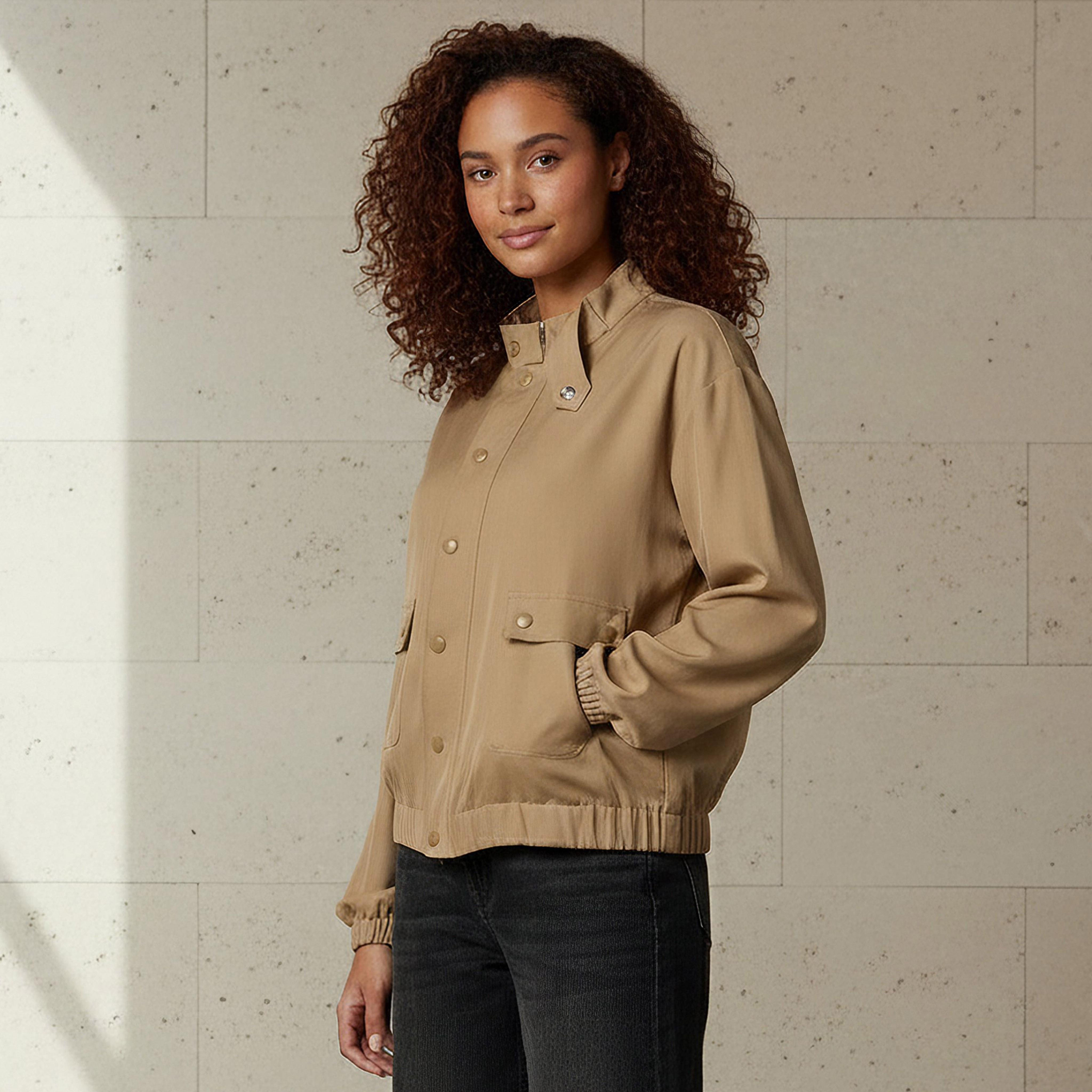 Regular Fit Snap-Button Jacket with Pockets-women-clothing-coordsets-image-1
