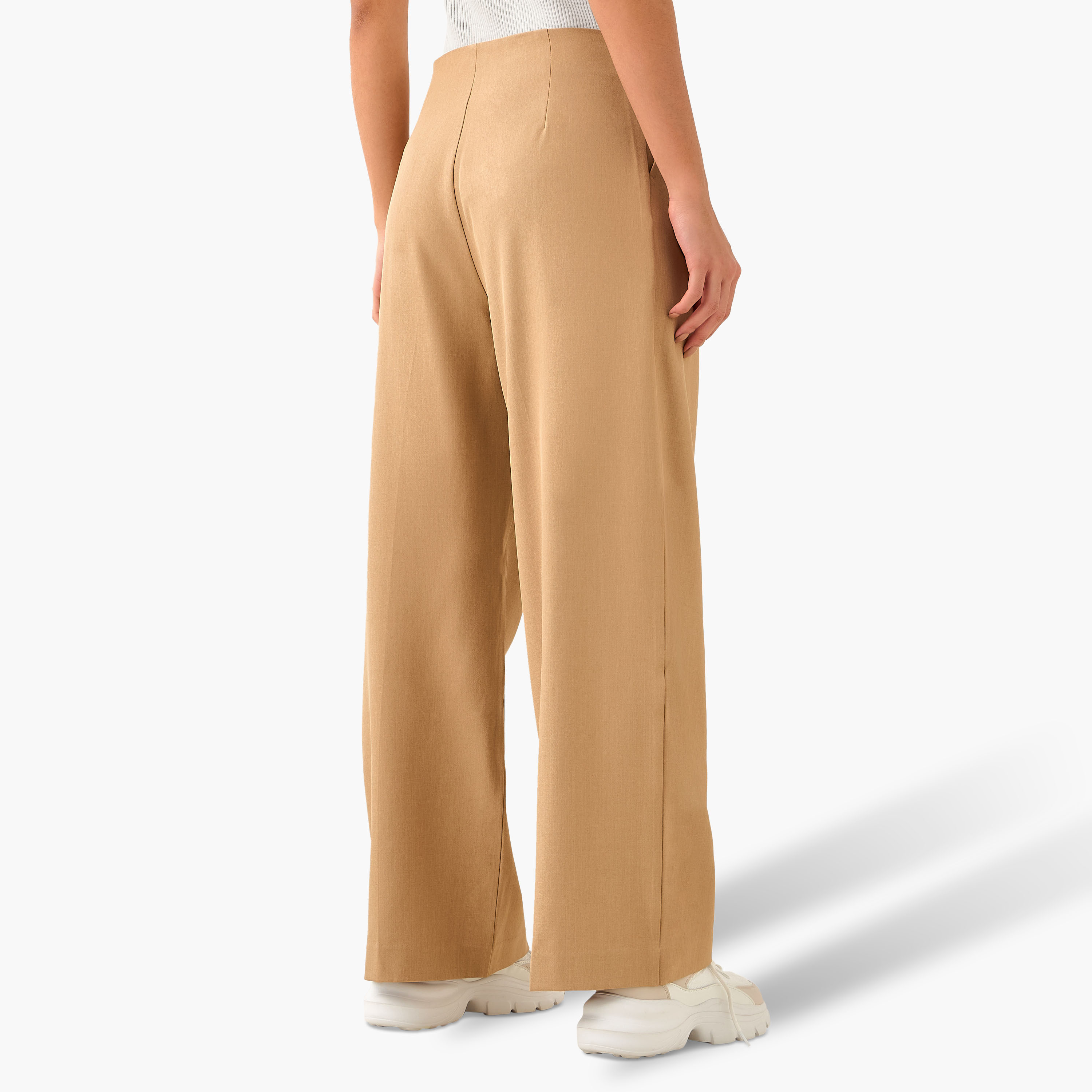 Buttoned Waist Pleated Wide Leg Pants-women-clothing-coordsets-image-4