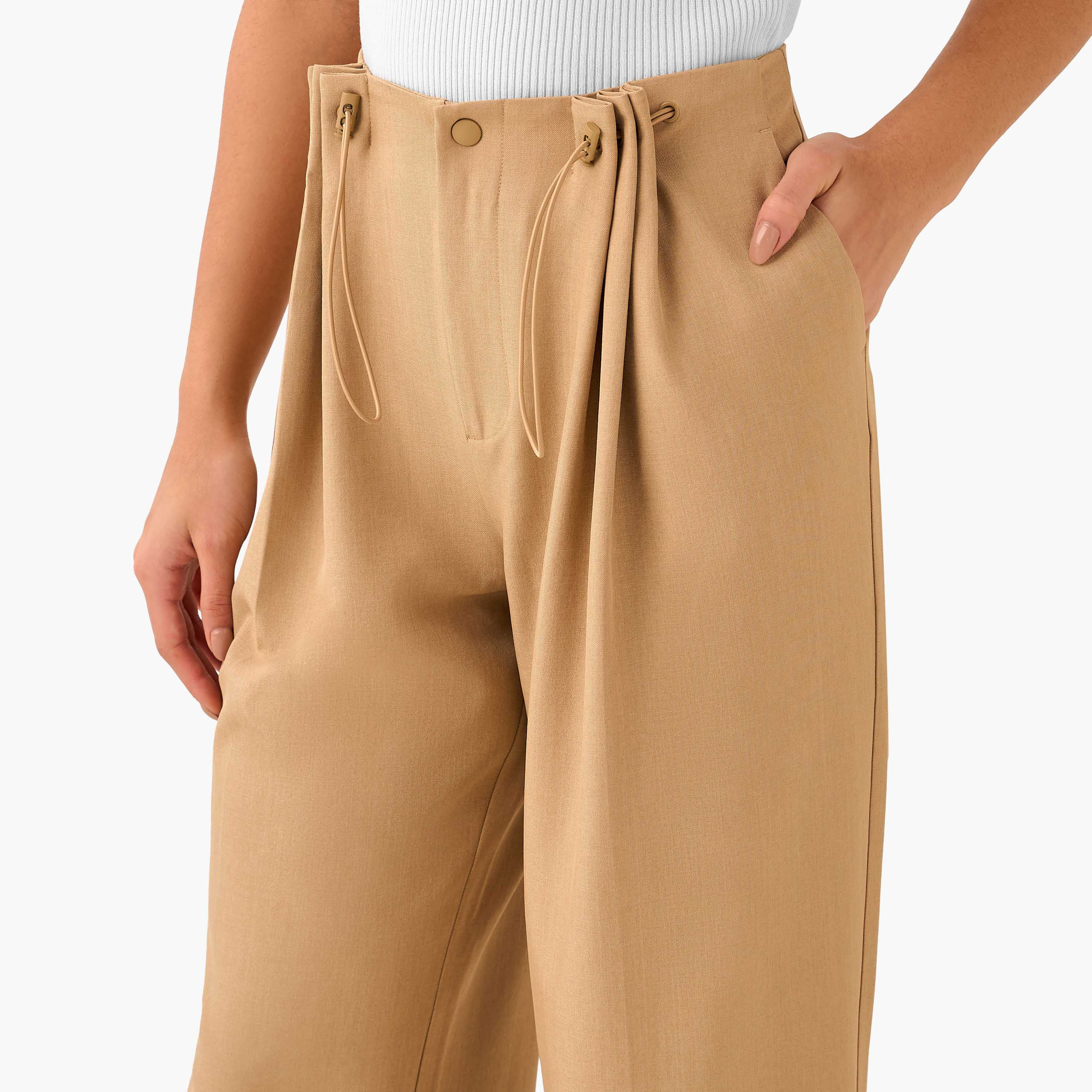 Buttoned Waist Pleated Wide Leg Pants-women-clothing-coordsets-image-5