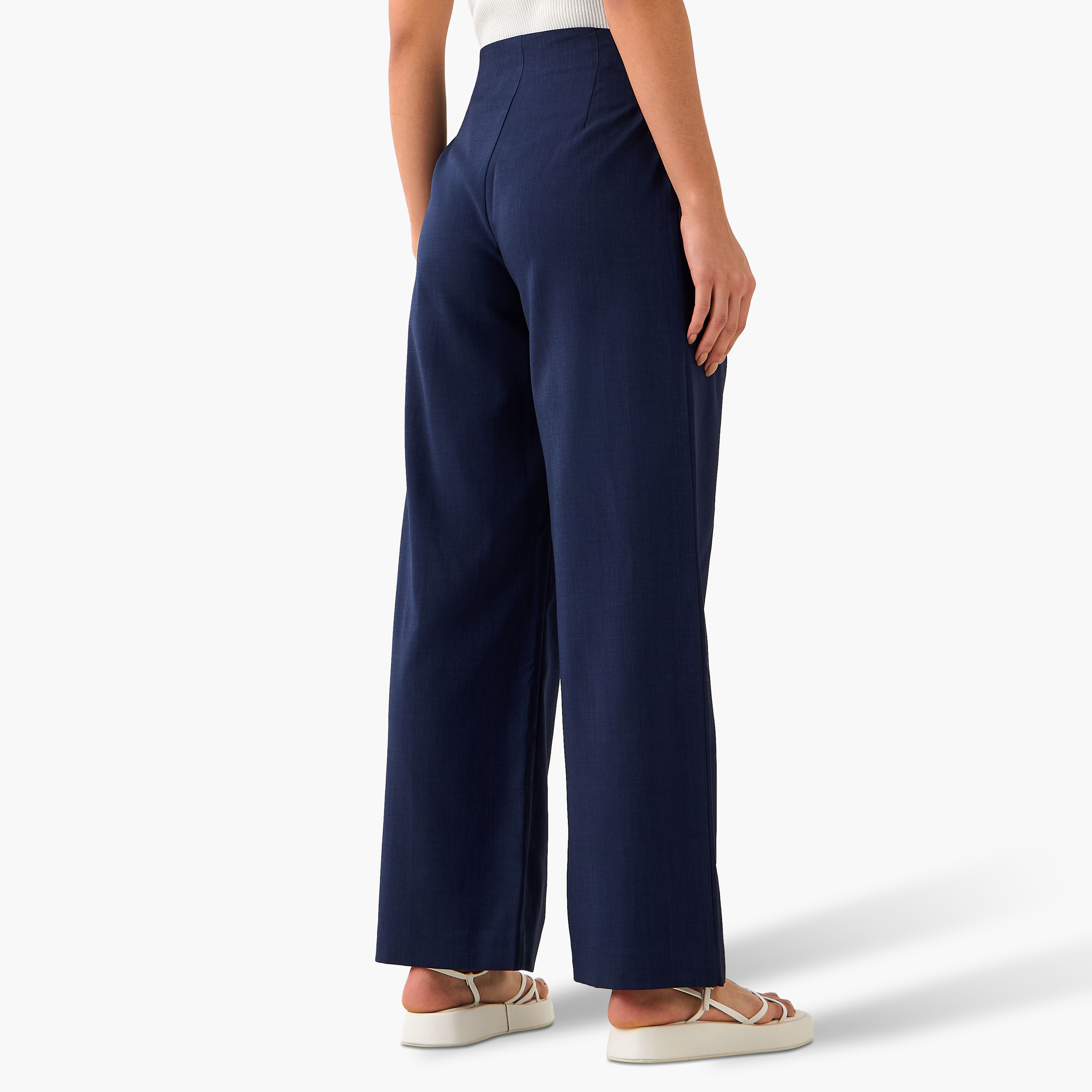 Buttoned Waist Pleated Wide Leg Pants-women-clothing-coordsets-image-4