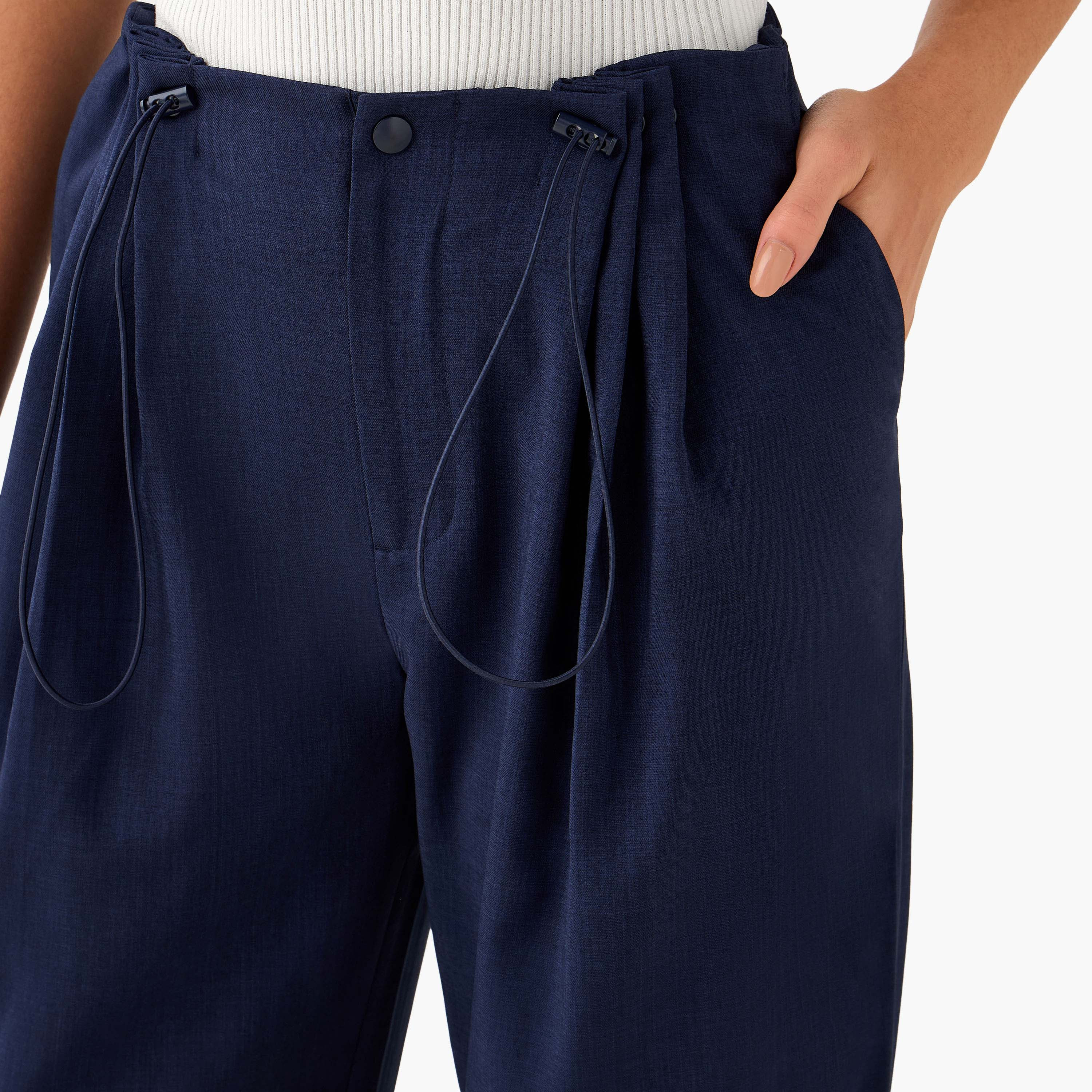 Buttoned Waist Pleated Wide Leg Pants-women-clothing-coordsets-image-5