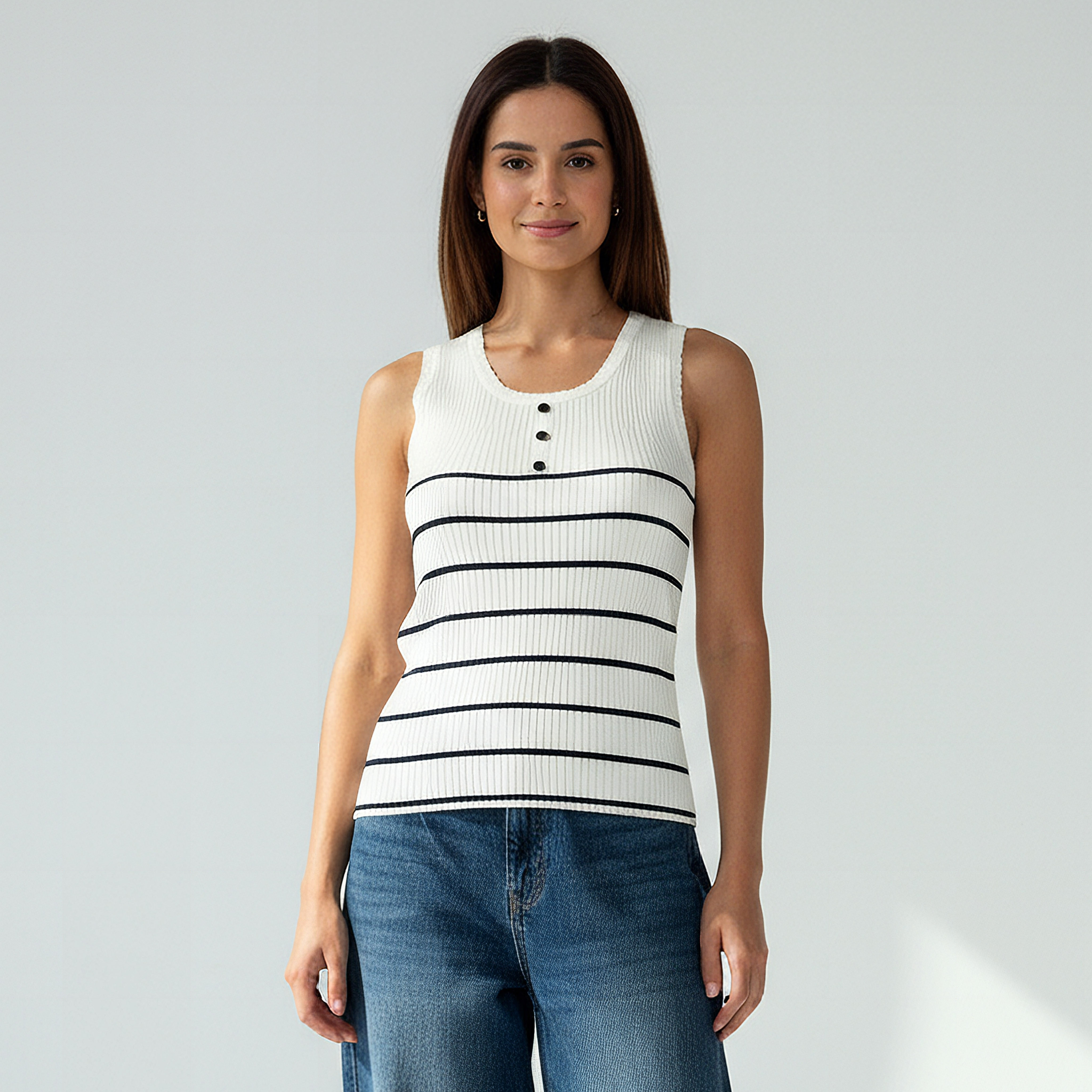 Striped Tank Top with Ribbed Detail-women-clothing-tshirts-image-1