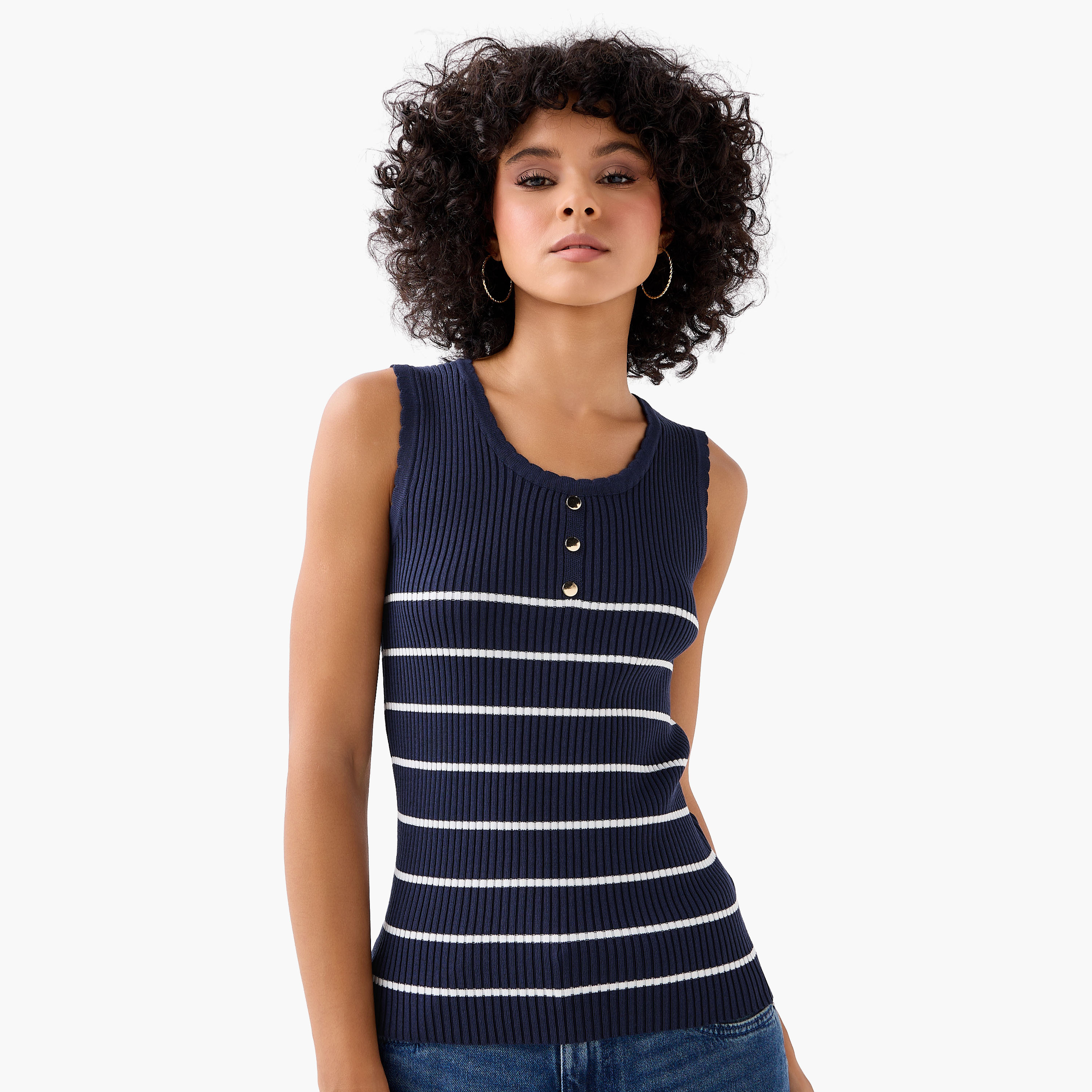 Striped Tank Top with Ribbed Detail-women-clothing-tshirts-image-1