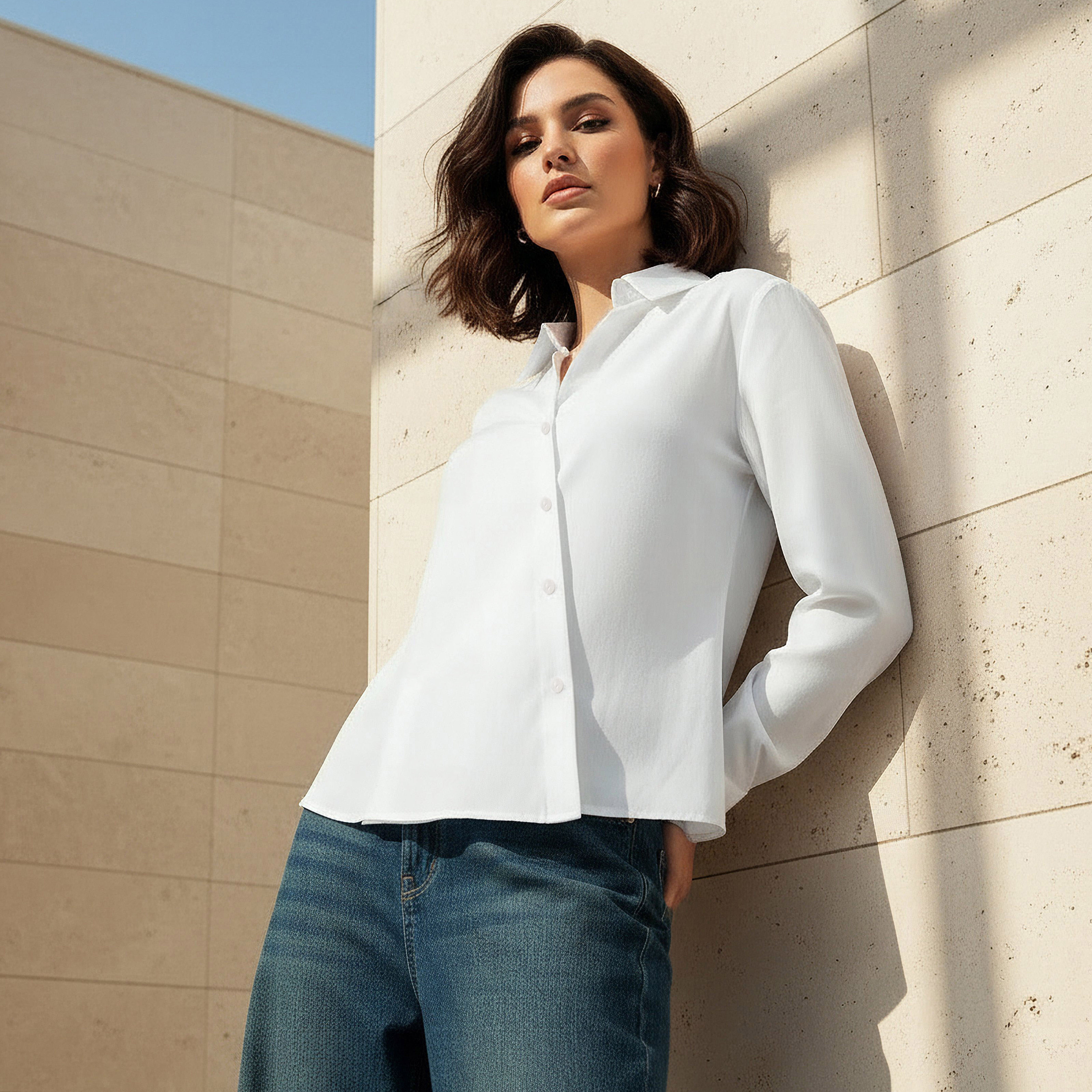 Regular Fit Overlap Shirt with Long Sleeves-women-clothing-shirtsandblouses-shirts-image-1