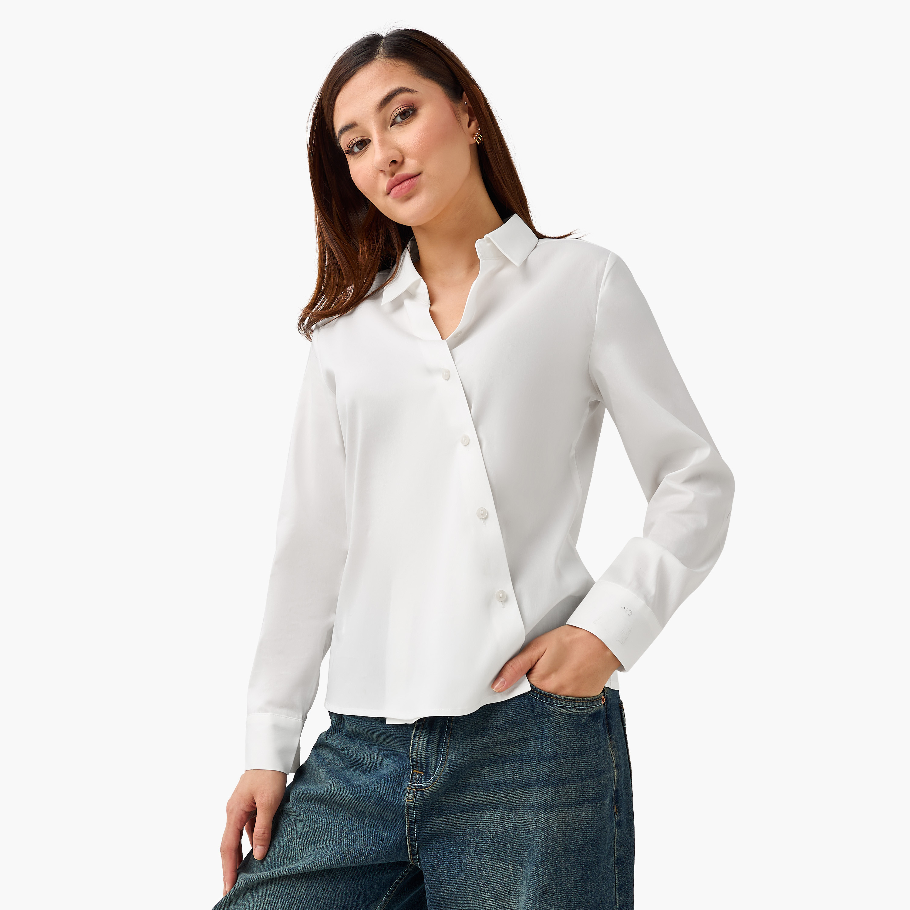Regular Fit Overlap Shirt with Long Sleeves-women-clothing-shirtsandblouses-shirts-image-3
