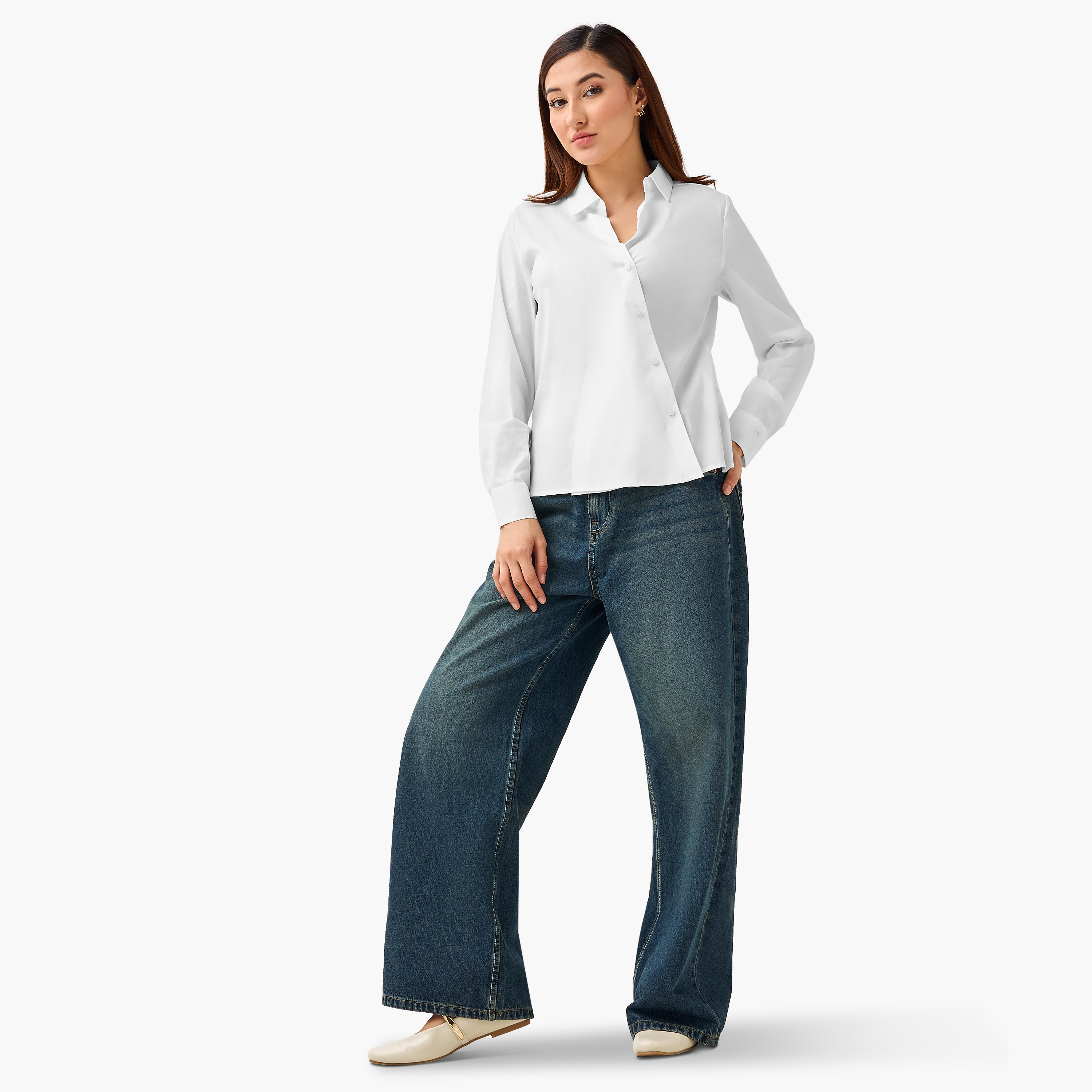 Regular Fit Overlap Shirt with Long Sleeves-women-clothing-shirtsandblouses-shirts-image-4