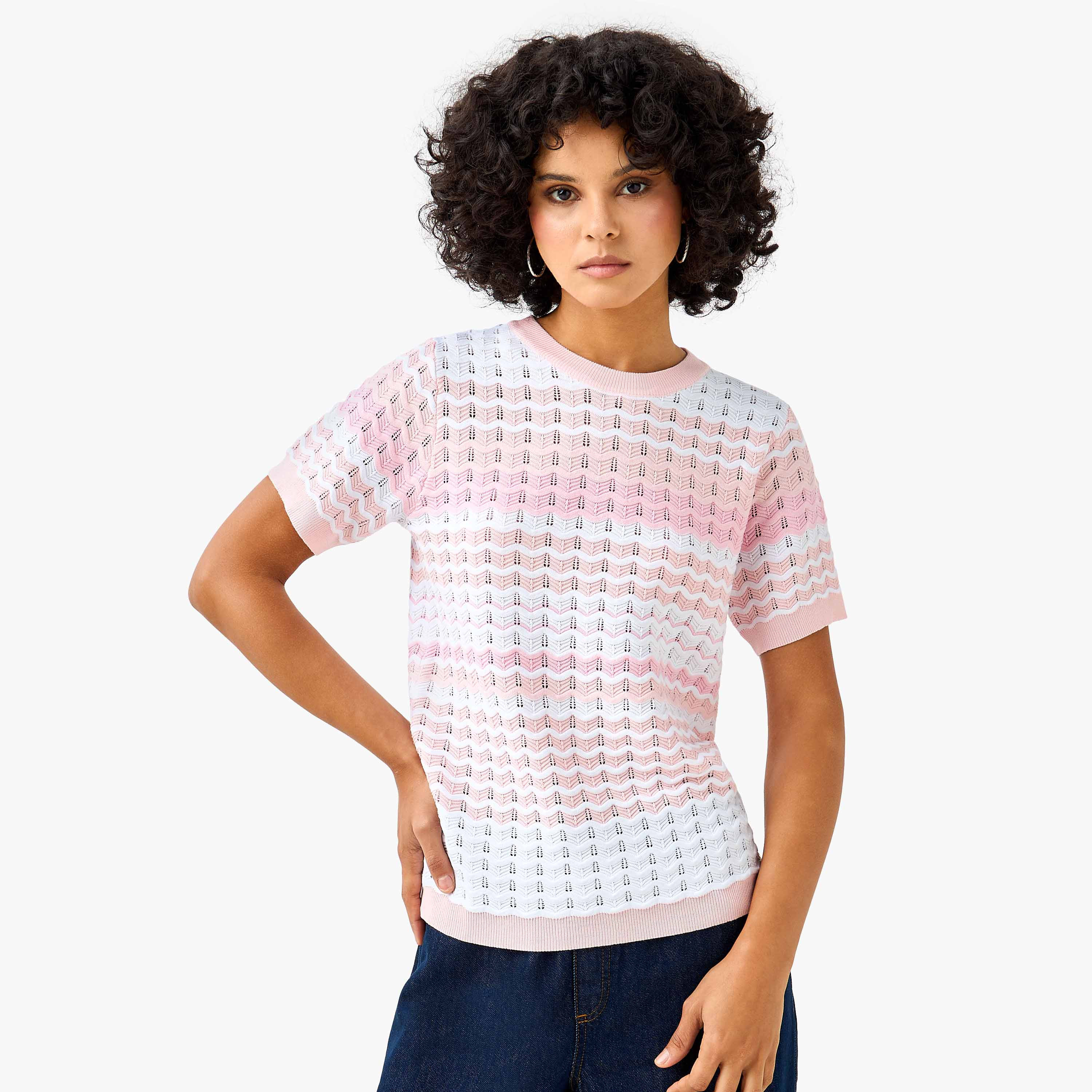 Regular Fit Striped Top with Texture-women-clothing-shirtsandblouses-blouses-image-4