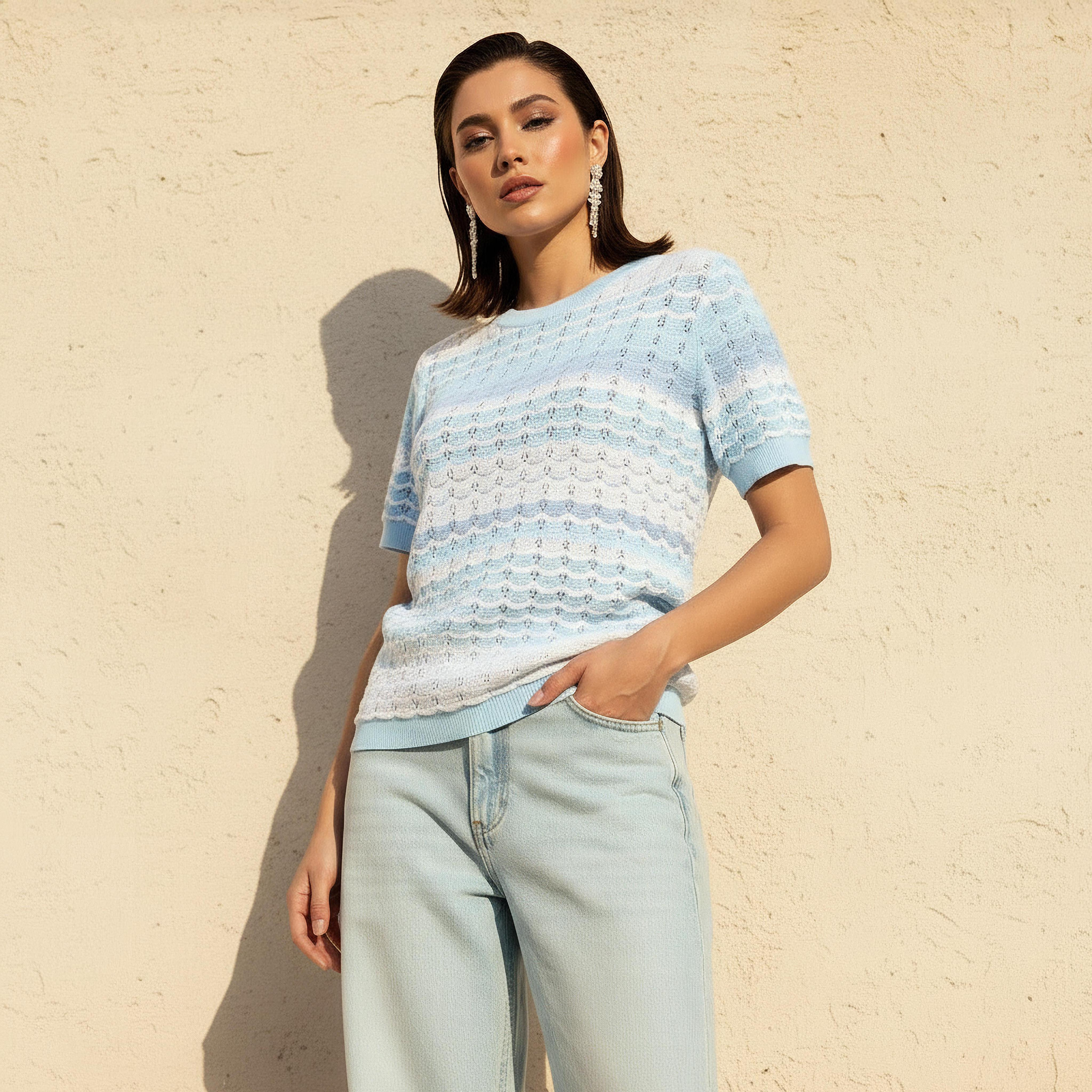 Regular Fit Top with Knit Texture-women-clothing-shirtsandblouses-blouses-image-1