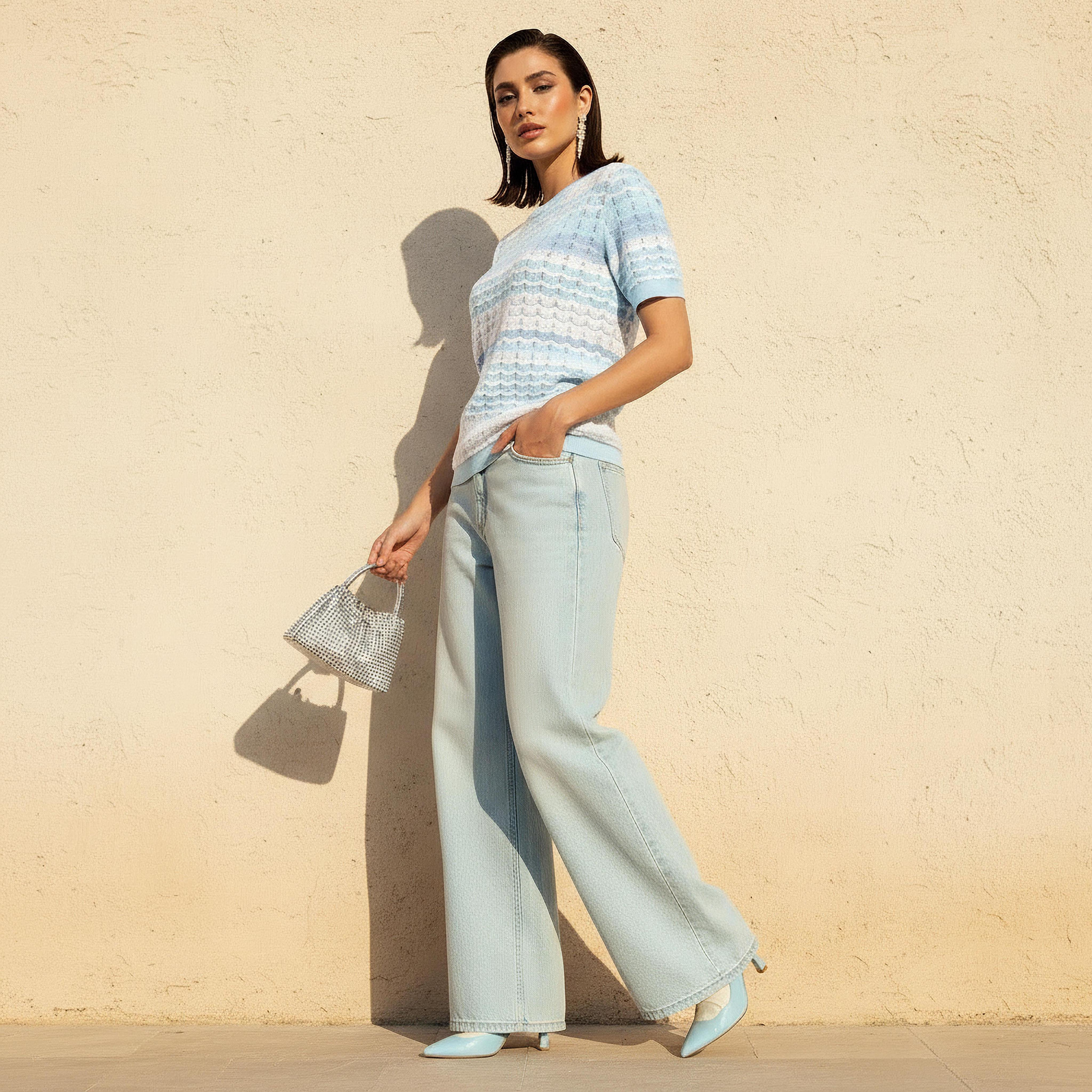 Regular Fit Top with Knit Texture-women-clothing-shirtsandblouses-blouses-image-2