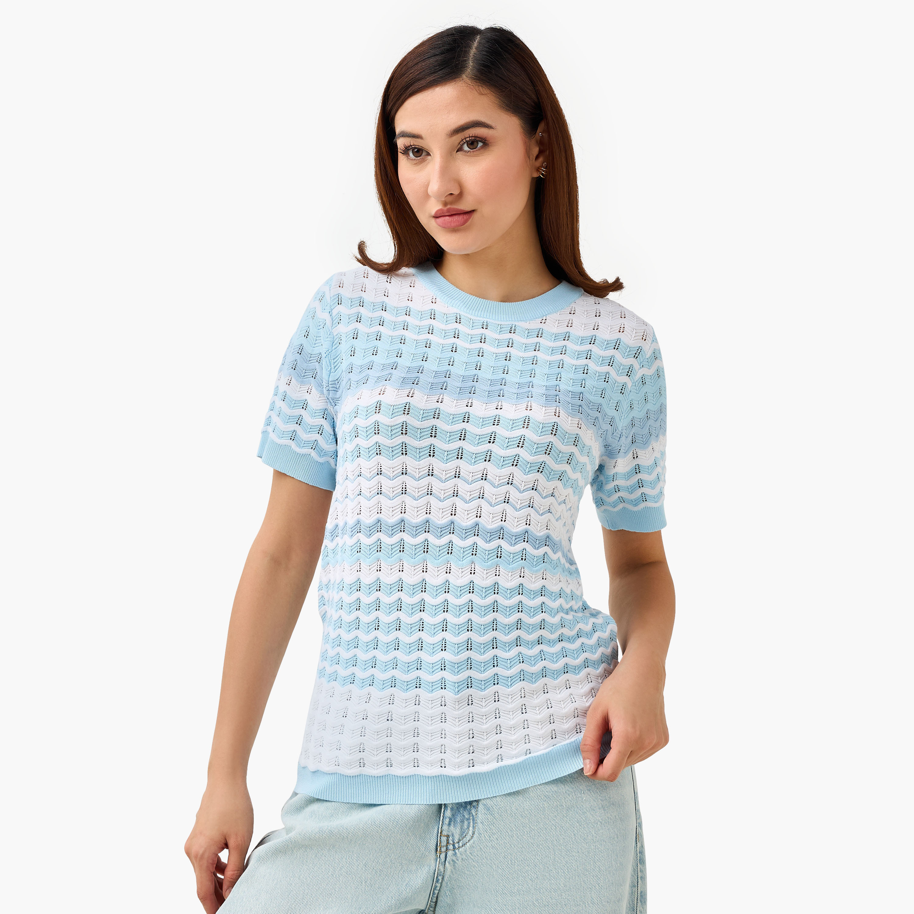 Regular Fit Top with Knit Texture-women-clothing-shirtsandblouses-blouses-image-3